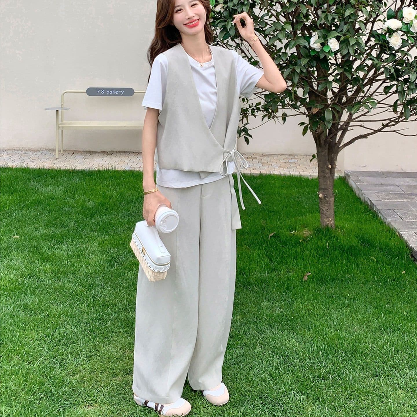미니멀리즘 캐주얼 바람 베스트 와이드 레그 팬츠 두 조각 여성 세트 여름 새로운 패션 슬림해 보이는 품격 연령 감소 세트 이미지 3