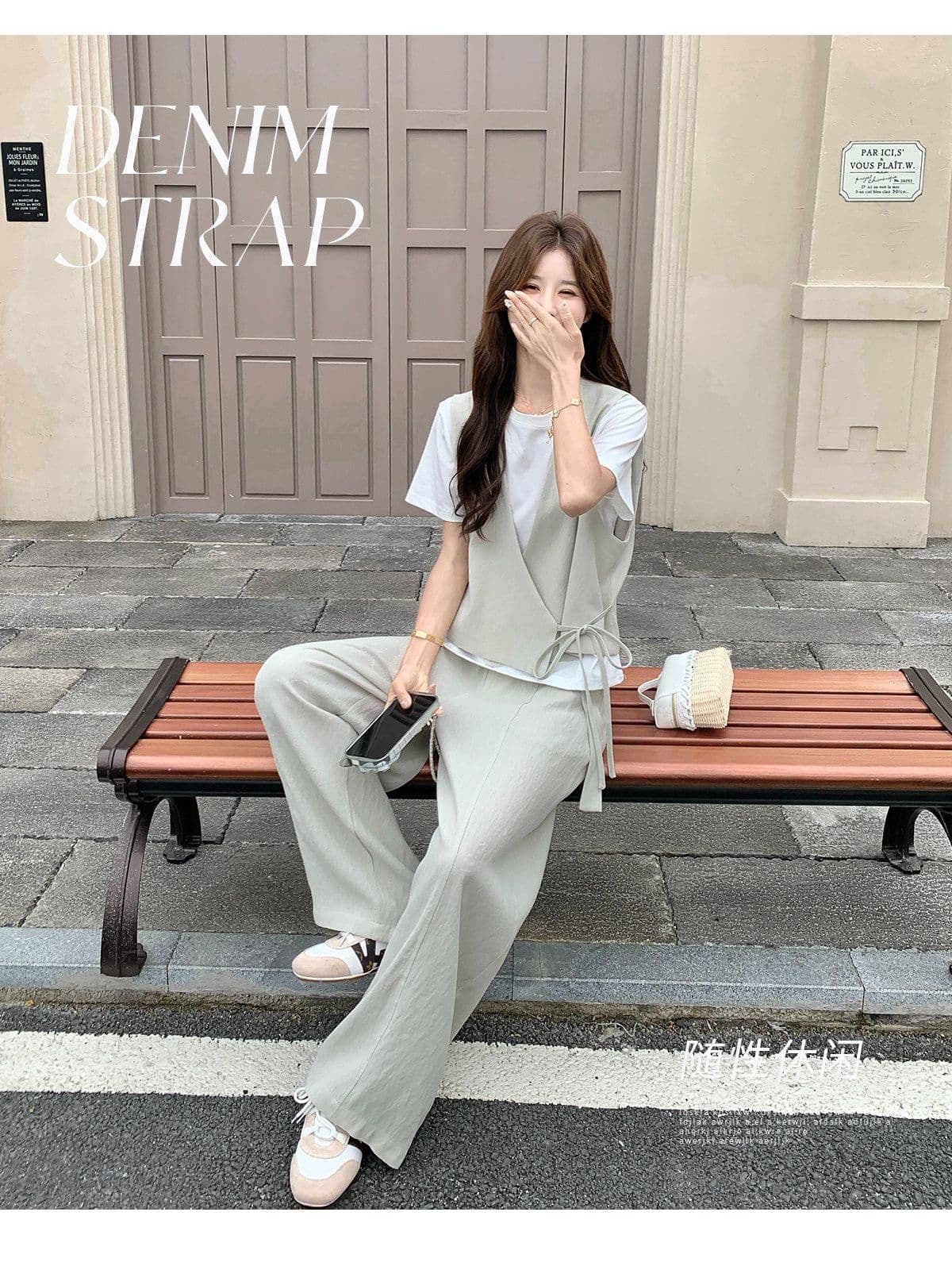 미니멀리즘 캐주얼 바람 베스트 와이드 레그 팬츠 두 조각 여성 세트 여름 새로운 패션 슬림해 보이는 품격 연령 감소 세트 상세 이미지 13