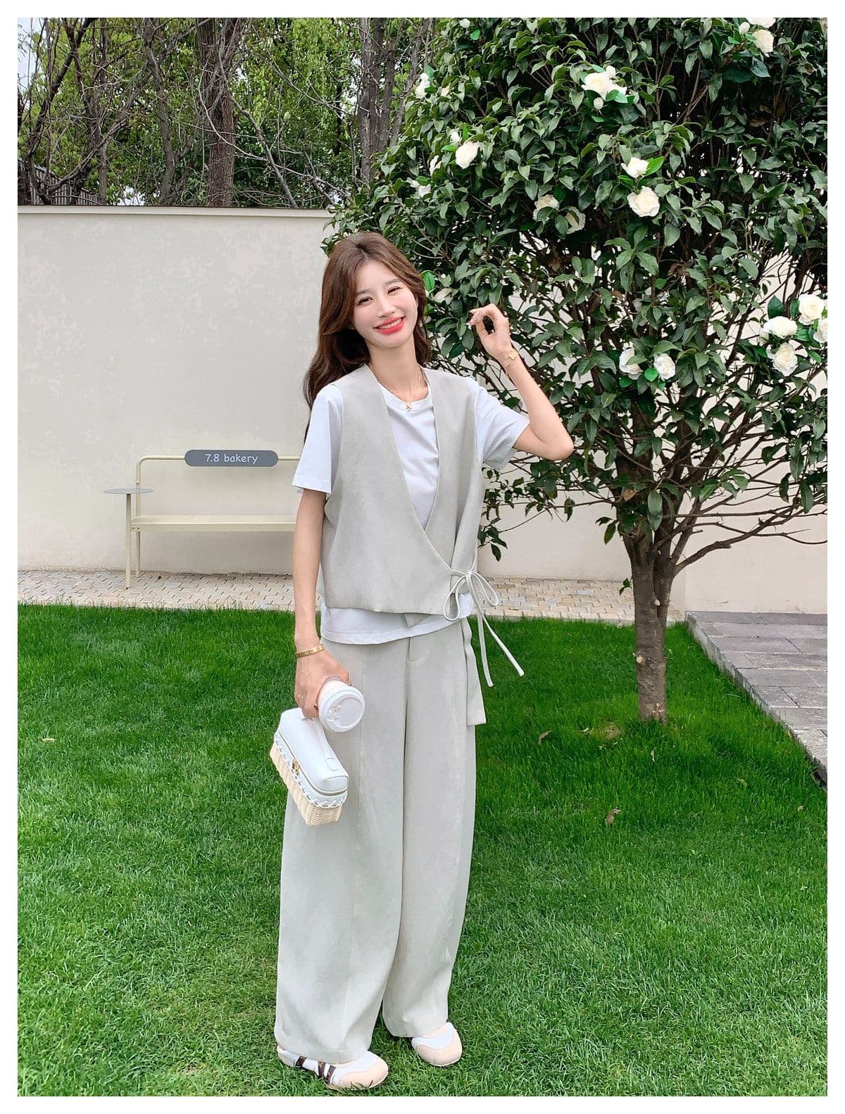 미니멀리즘 캐주얼 바람 베스트 와이드 레그 팬츠 두 조각 여성 세트 여름 새로운 패션 슬림해 보이는 품격 연령 감소 세트 상세 이미지 17