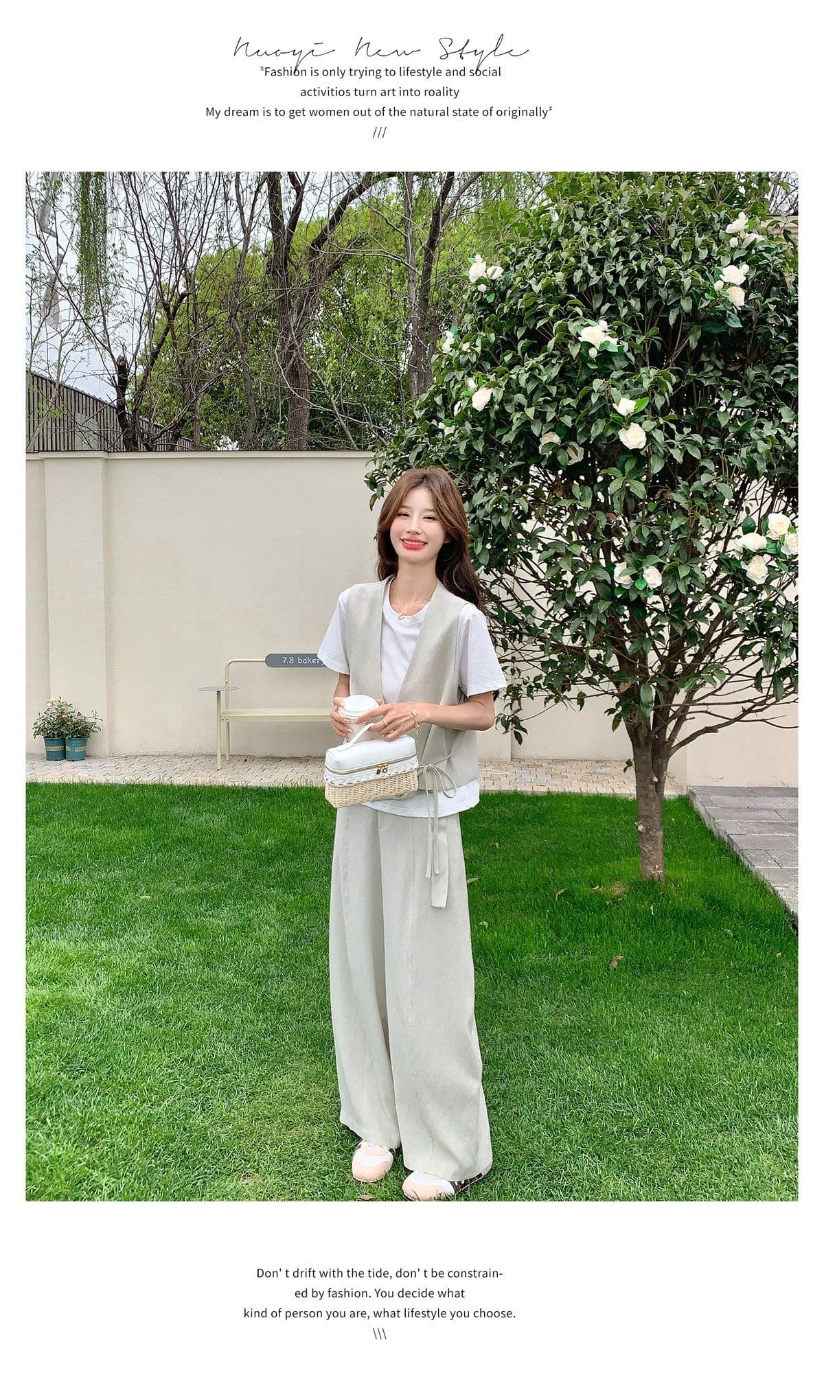 미니멀리즘 캐주얼 바람 베스트 와이드 레그 팬츠 두 조각 여성 세트 여름 새로운 패션 슬림해 보이는 품격 연령 감소 세트 상세 이미지 19