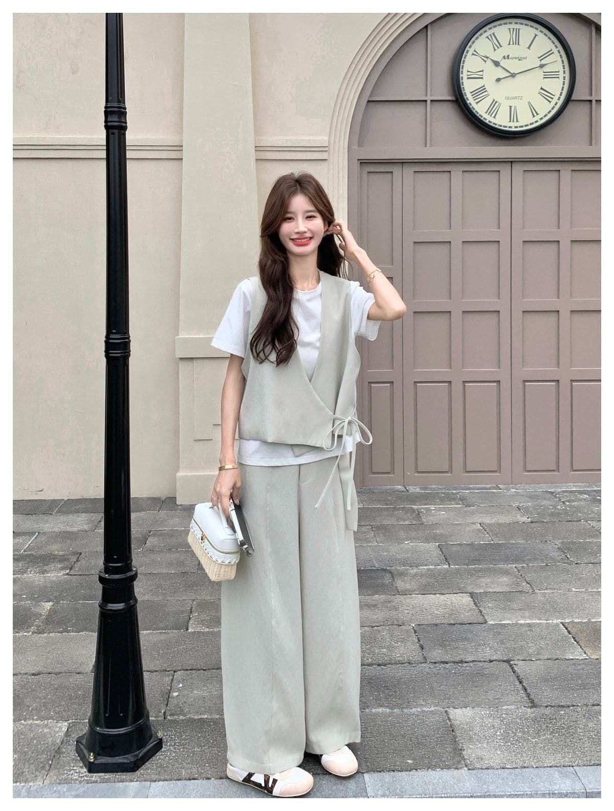미니멀리즘 캐주얼 바람 베스트 와이드 레그 팬츠 두 조각 여성 세트 여름 새로운 패션 슬림해 보이는 품격 연령 감소 세트 상세 이미지 23
