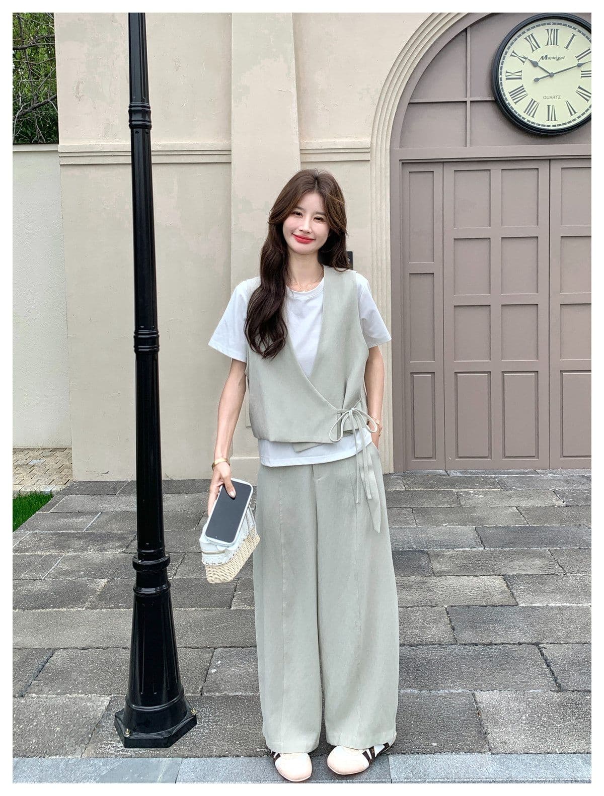 미니멀리즘 캐주얼 바람 베스트 와이드 레그 팬츠 두 조각 여성 세트 여름 새로운 패션 슬림해 보이는 품격 연령 감소 세트 상세 이미지 24