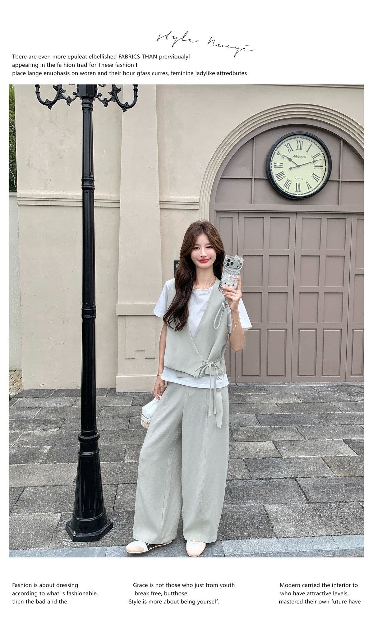 미니멀리즘 캐주얼 바람 베스트 와이드 레그 팬츠 두 조각 여성 세트 여름 새로운 패션 슬림해 보이는 품격 연령 감소 세트 상세 이미지 25