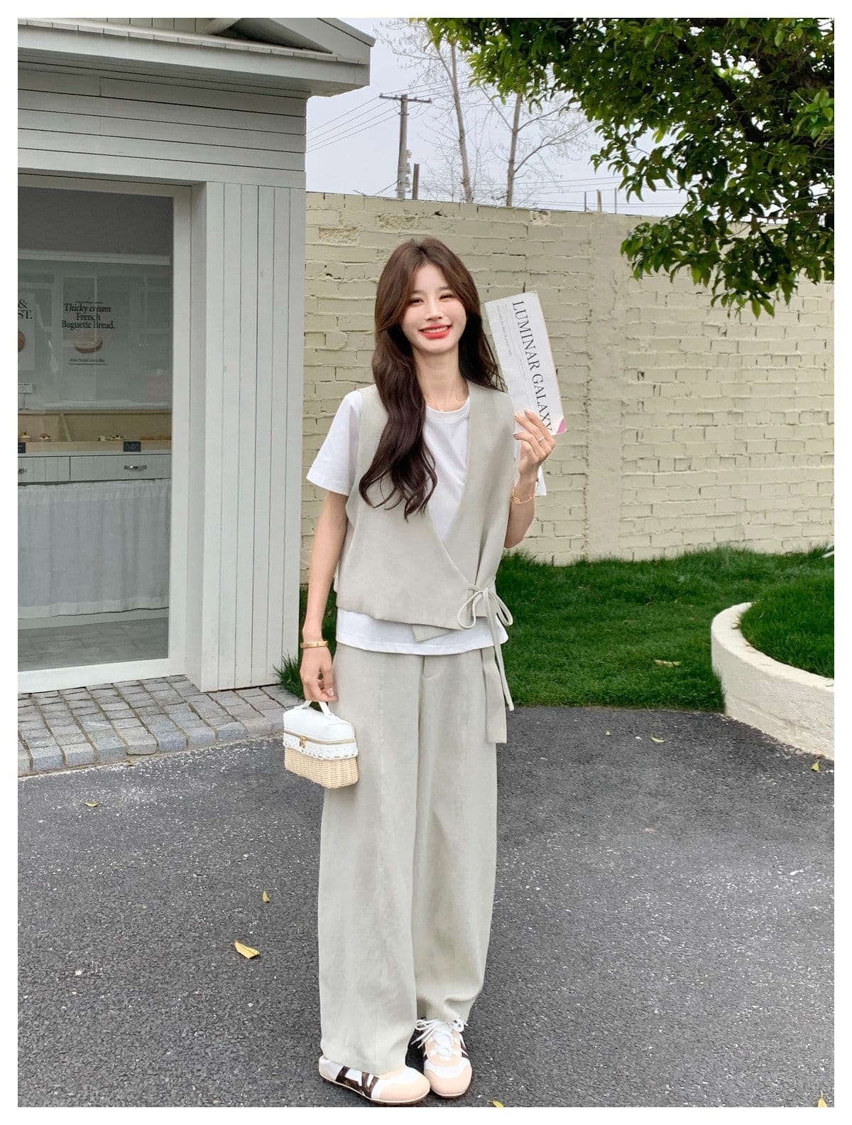 미니멀리즘 캐주얼 바람 베스트 와이드 레그 팬츠 두 조각 여성 세트 여름 새로운 패션 슬림해 보이는 품격 연령 감소 세트 상세 이미지 26
