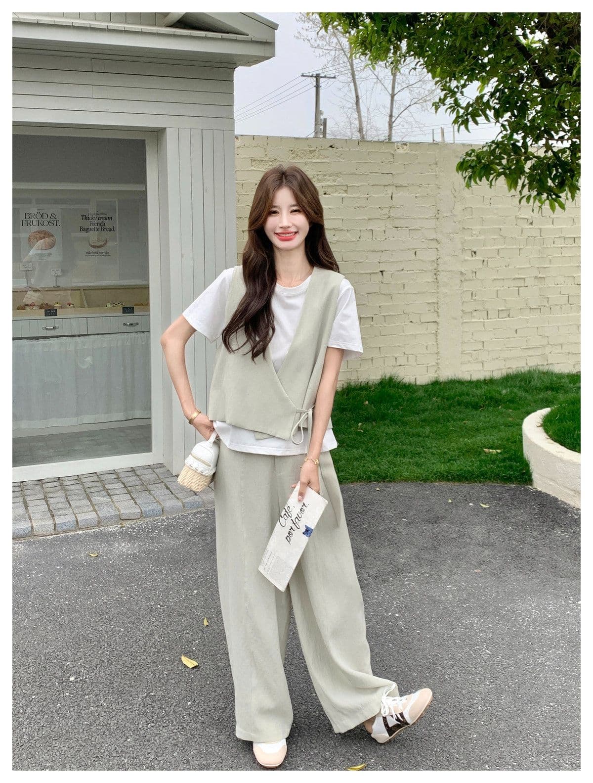 미니멀리즘 캐주얼 바람 베스트 와이드 레그 팬츠 두 조각 여성 세트 여름 새로운 패션 슬림해 보이는 품격 연령 감소 세트 상세 이미지 27