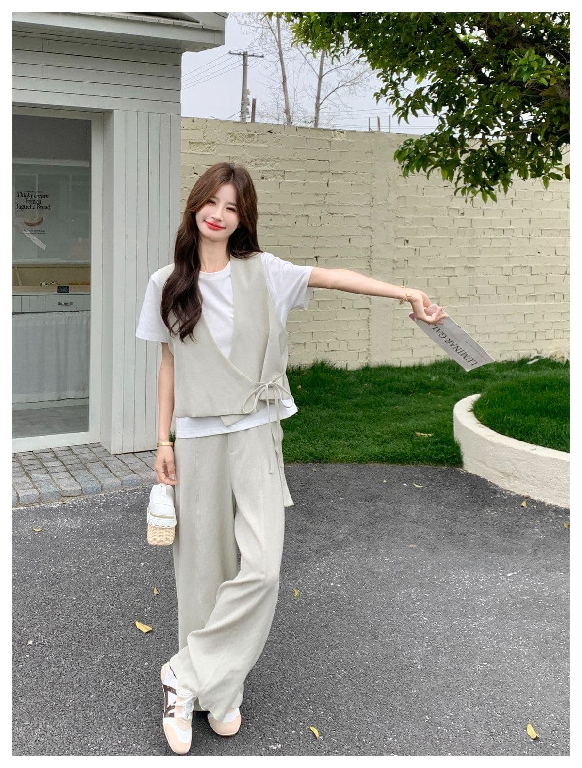 미니멀리즘 캐주얼 바람 베스트 와이드 레그 팬츠 두 조각 여성 세트 여름 새로운 패션 슬림해 보이는 품격 연령 감소 세트 상세 이미지 29