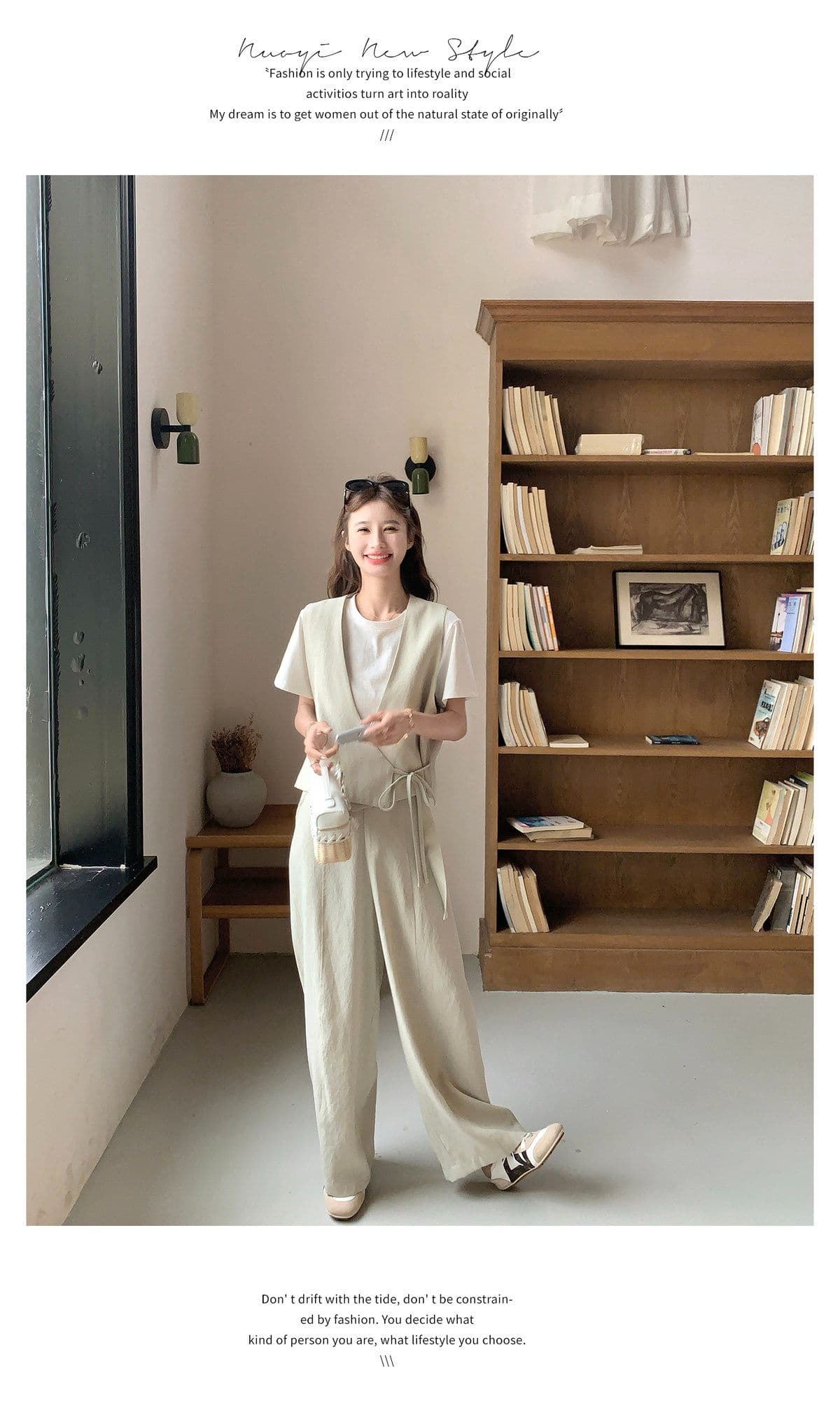 미니멀리즘 캐주얼 바람 베스트 와이드 레그 팬츠 두 조각 여성 세트 여름 새로운 패션 슬림해 보이는 품격 연령 감소 세트 상세 이미지 31