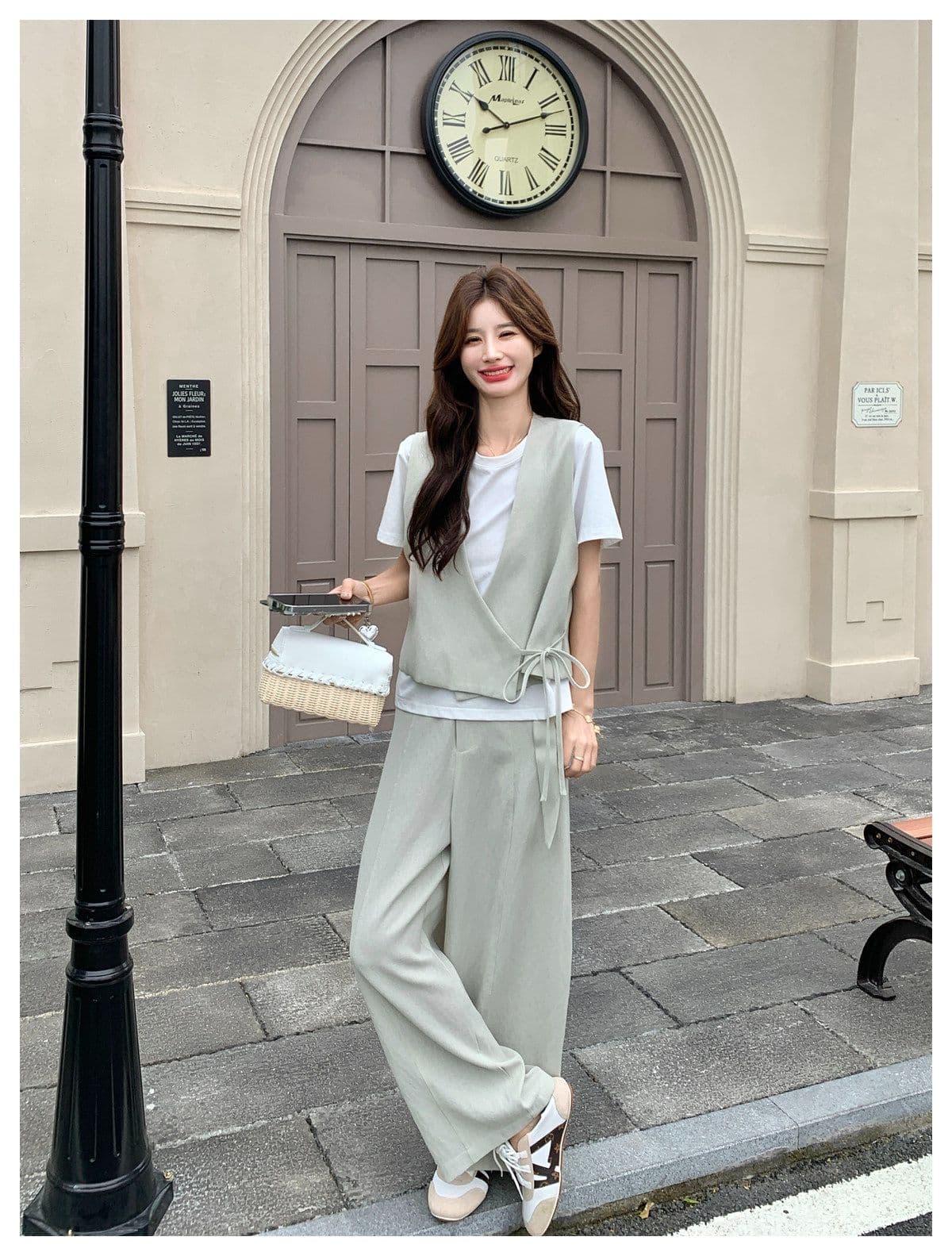 미니멀리즘 캐주얼 바람 베스트 와이드 레그 팬츠 두 조각 여성 세트 여름 새로운 패션 슬림해 보이는 품격 연령 감소 세트 상세 이미지 36