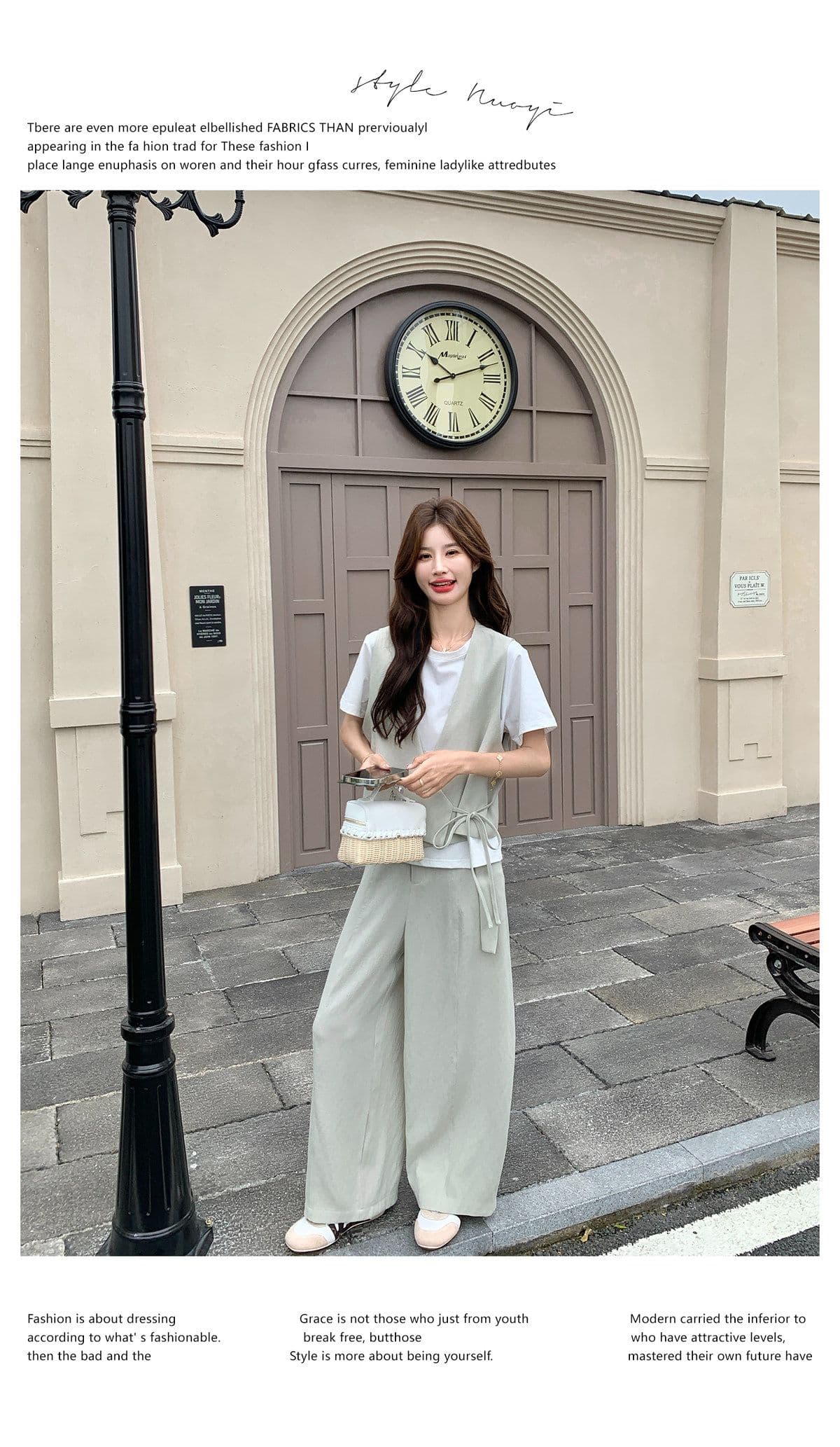 미니멀리즘 캐주얼 바람 베스트 와이드 레그 팬츠 두 조각 여성 세트 여름 새로운 패션 슬림해 보이는 품격 연령 감소 세트 상세 이미지 37