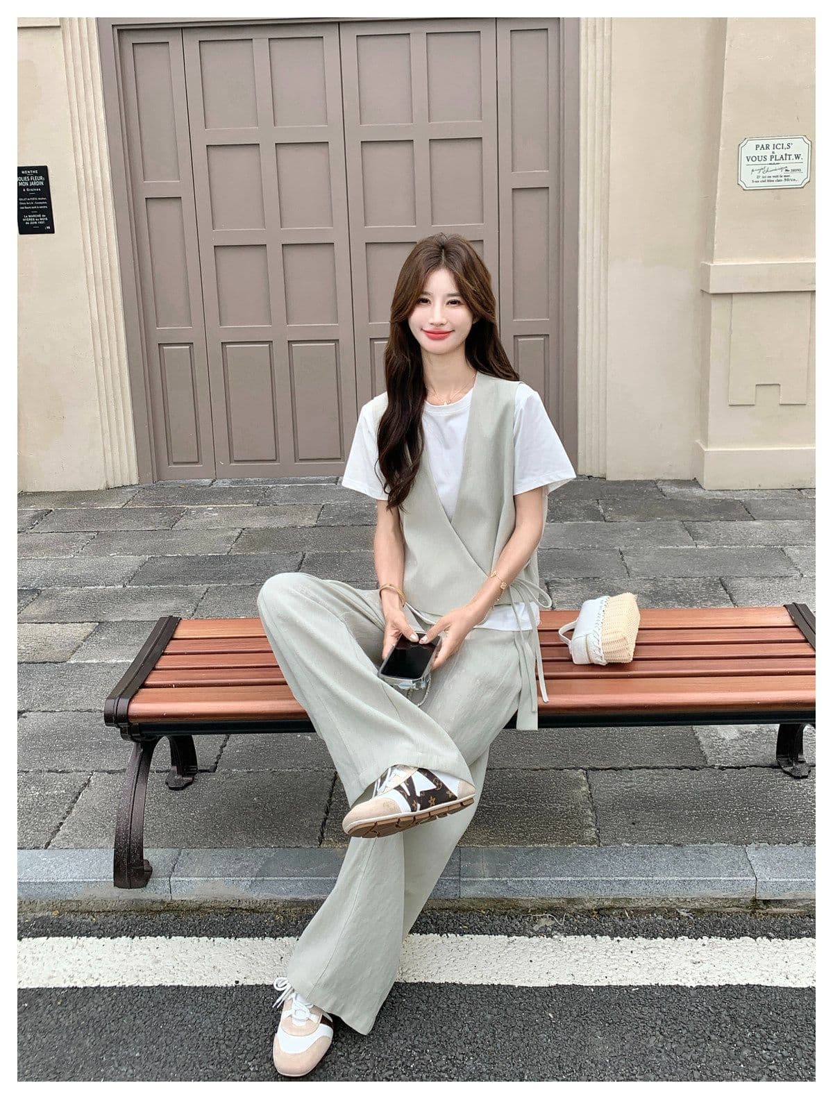 미니멀리즘 캐주얼 바람 베스트 와이드 레그 팬츠 두 조각 여성 세트 여름 새로운 패션 슬림해 보이는 품격 연령 감소 세트 상세 이미지 38