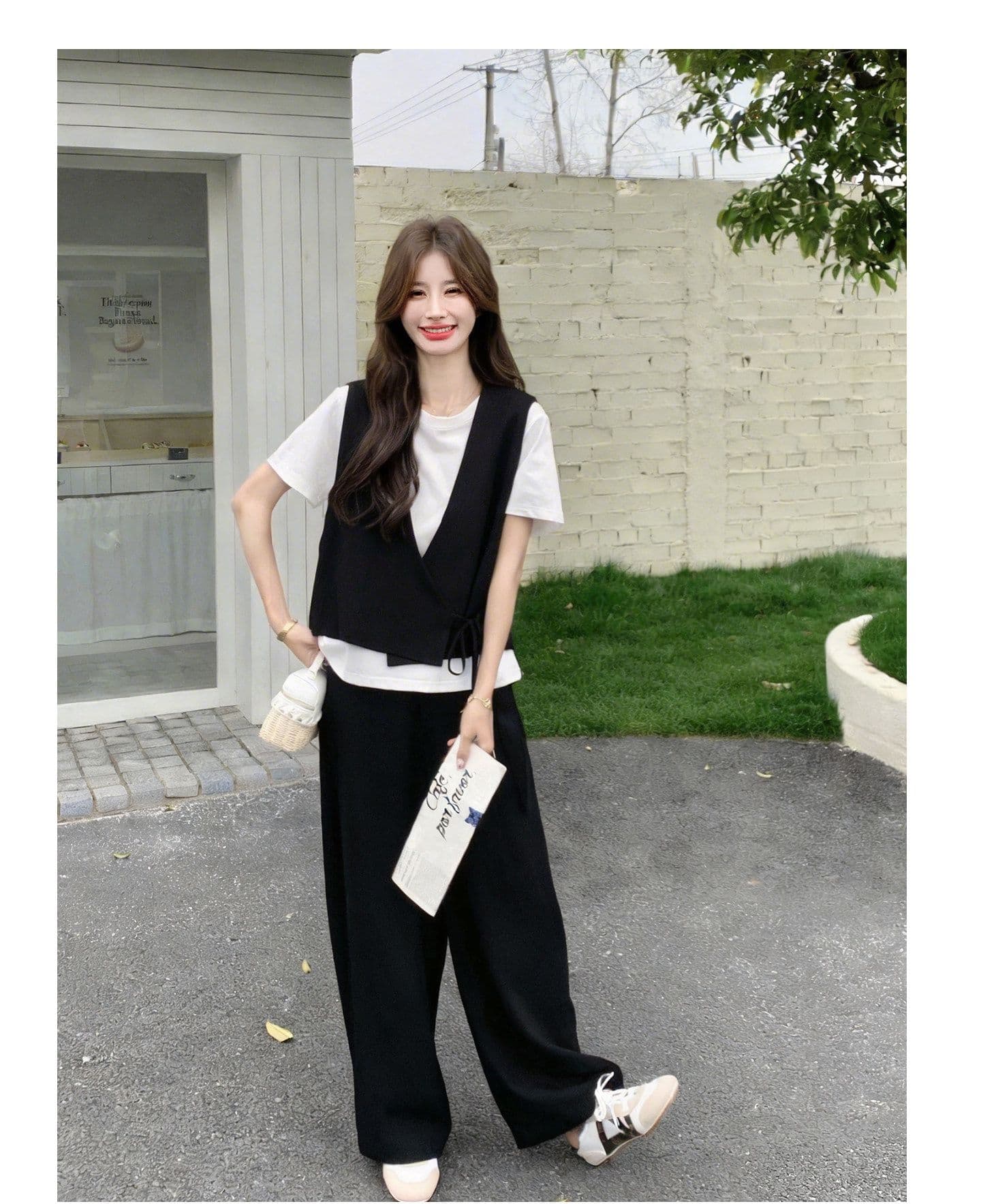 미니멀리즘 캐주얼 바람 베스트 와이드 레그 팬츠 두 조각 여성 세트 여름 새로운 패션 슬림해 보이는 품격 연령 감소 세트 상세 이미지 43