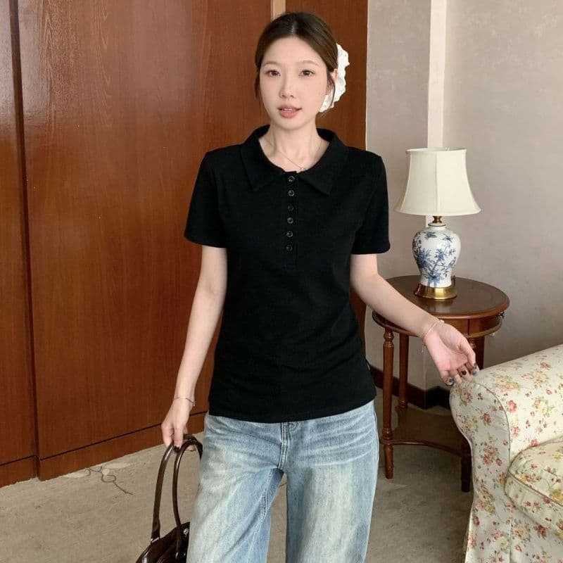 92 면 8 암모니아 200 kg 빅 사이즈 여성 의류 지방 mm 여름 새로운 POLO 칼라 반팔 티셔츠 맨위 이미지 2
