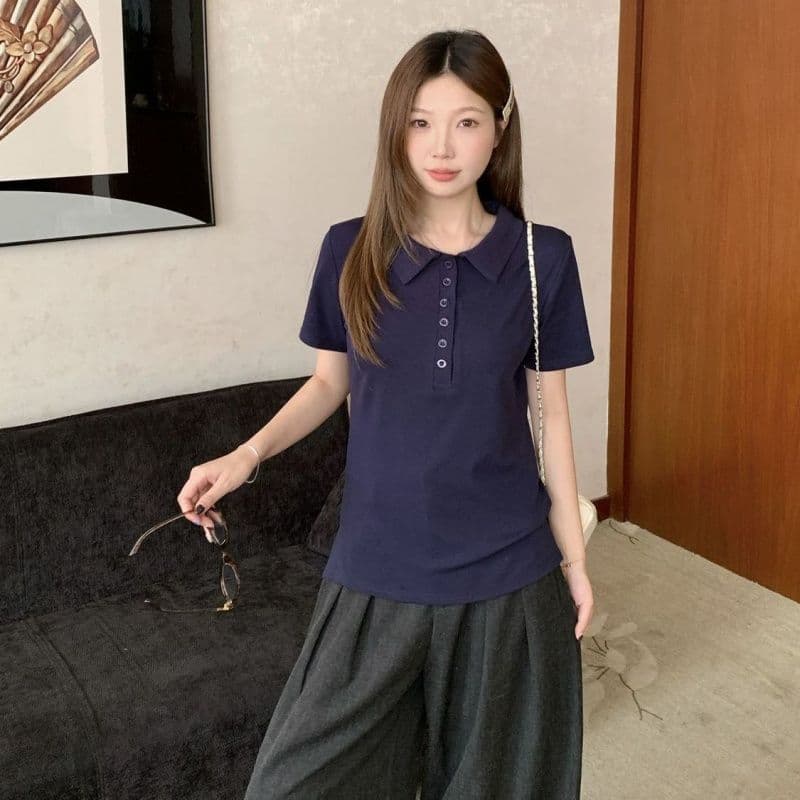 92 면 8 암모니아 200 kg 빅 사이즈 여성 의류 지방 mm 여름 새로운 POLO 칼라 반팔 티셔츠 맨위 이미지 4