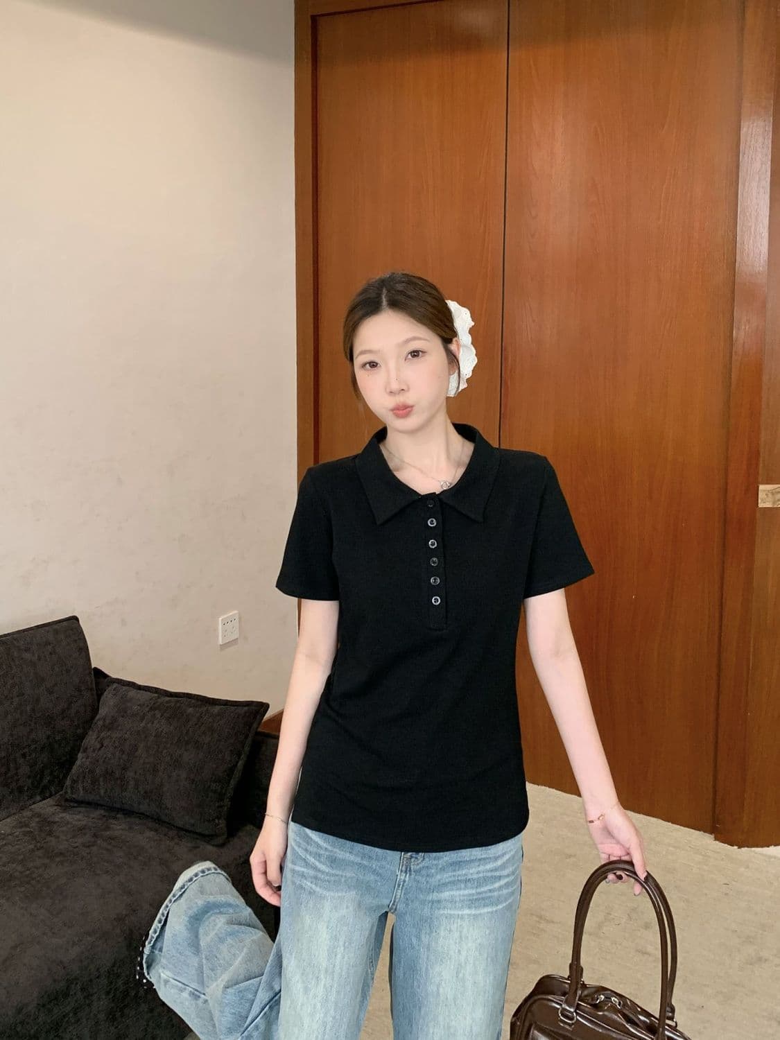 92 면 8 암모니아 200 kg 빅 사이즈 여성 의류 지방 mm 여름 새로운 POLO 칼라 반팔 티셔츠 맨위 상세 이미지 3