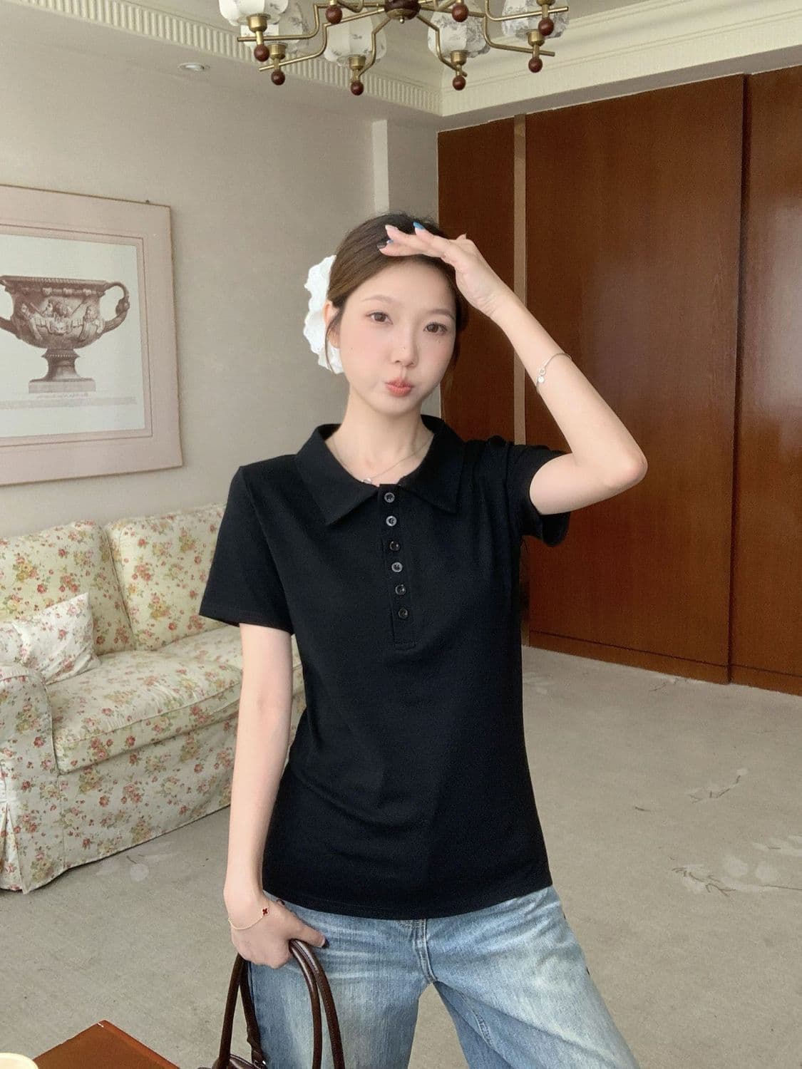 92 면 8 암모니아 200 kg 빅 사이즈 여성 의류 지방 mm 여름 새로운 POLO 칼라 반팔 티셔츠 맨위 상세 이미지 7