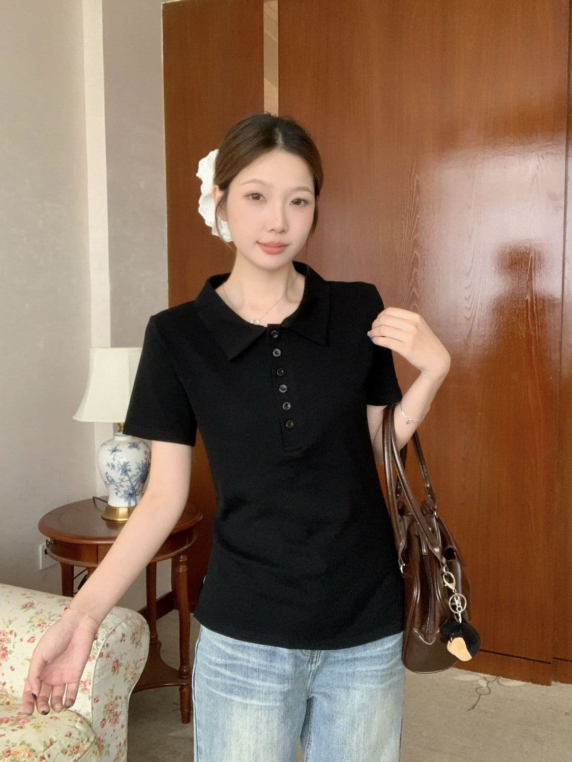 92 면 8 암모니아 200 kg 빅 사이즈 여성 의류 지방 mm 여름 새로운 POLO 칼라 반팔 티셔츠 맨위 상세 이미지 9