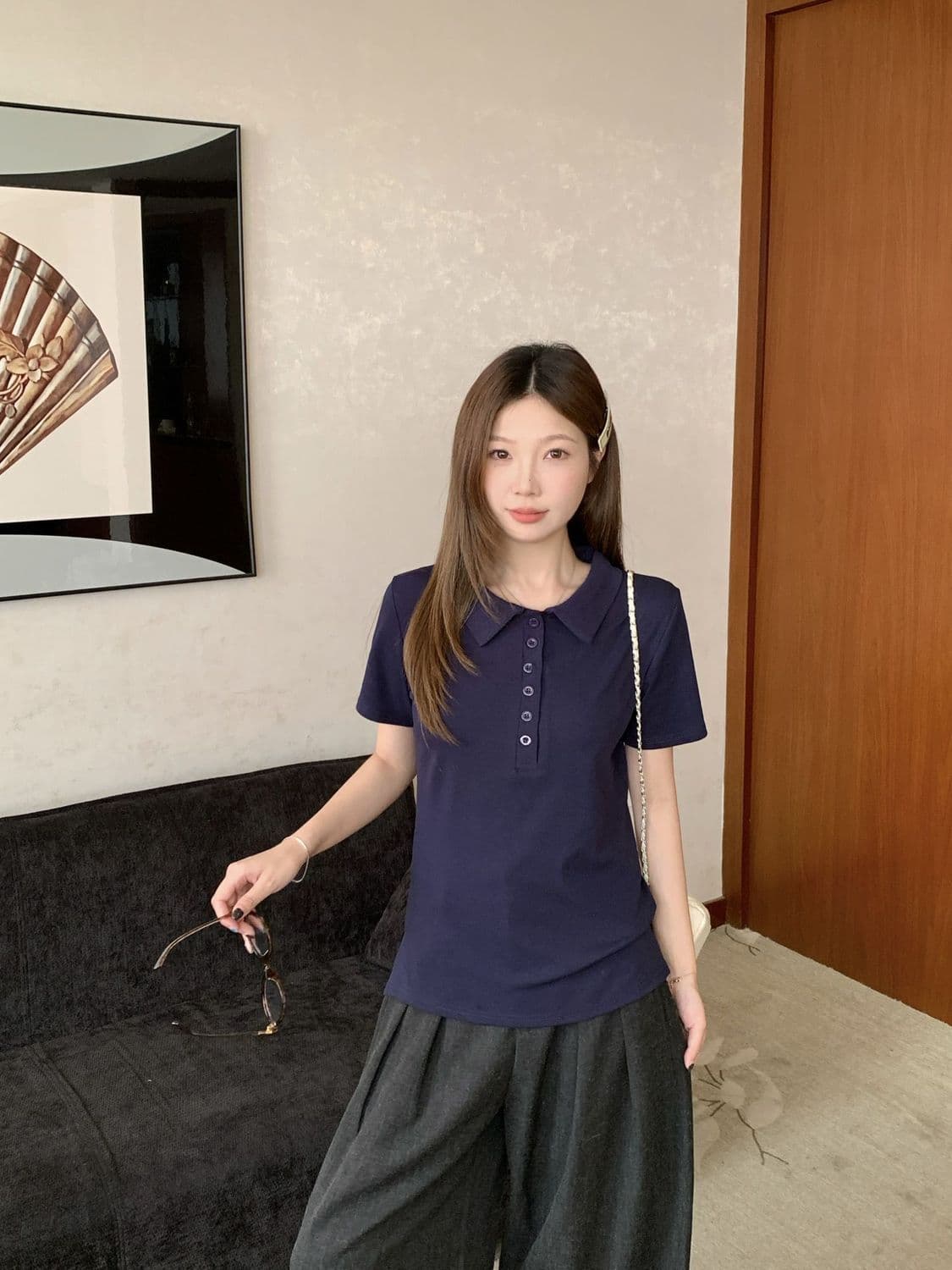 92 면 8 암모니아 200 kg 빅 사이즈 여성 의류 지방 mm 여름 새로운 POLO 칼라 반팔 티셔츠 맨위 상세 이미지 23