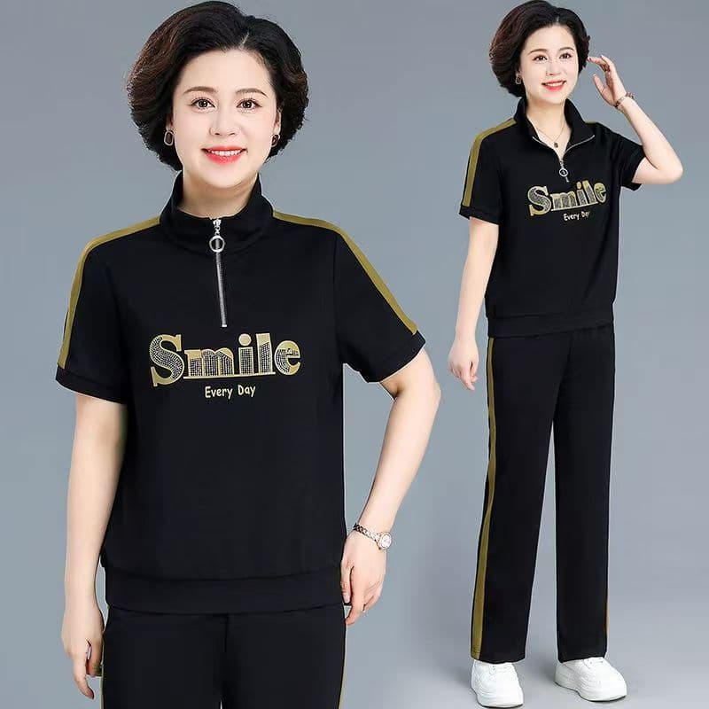 패션 폴로 칼라 스포츠 슈트 2026 여름 작은 키 다용도 품격 연령 감소 캐주얼 슬림해 보이는 어머니 드레스 세트 상세 이미지 13