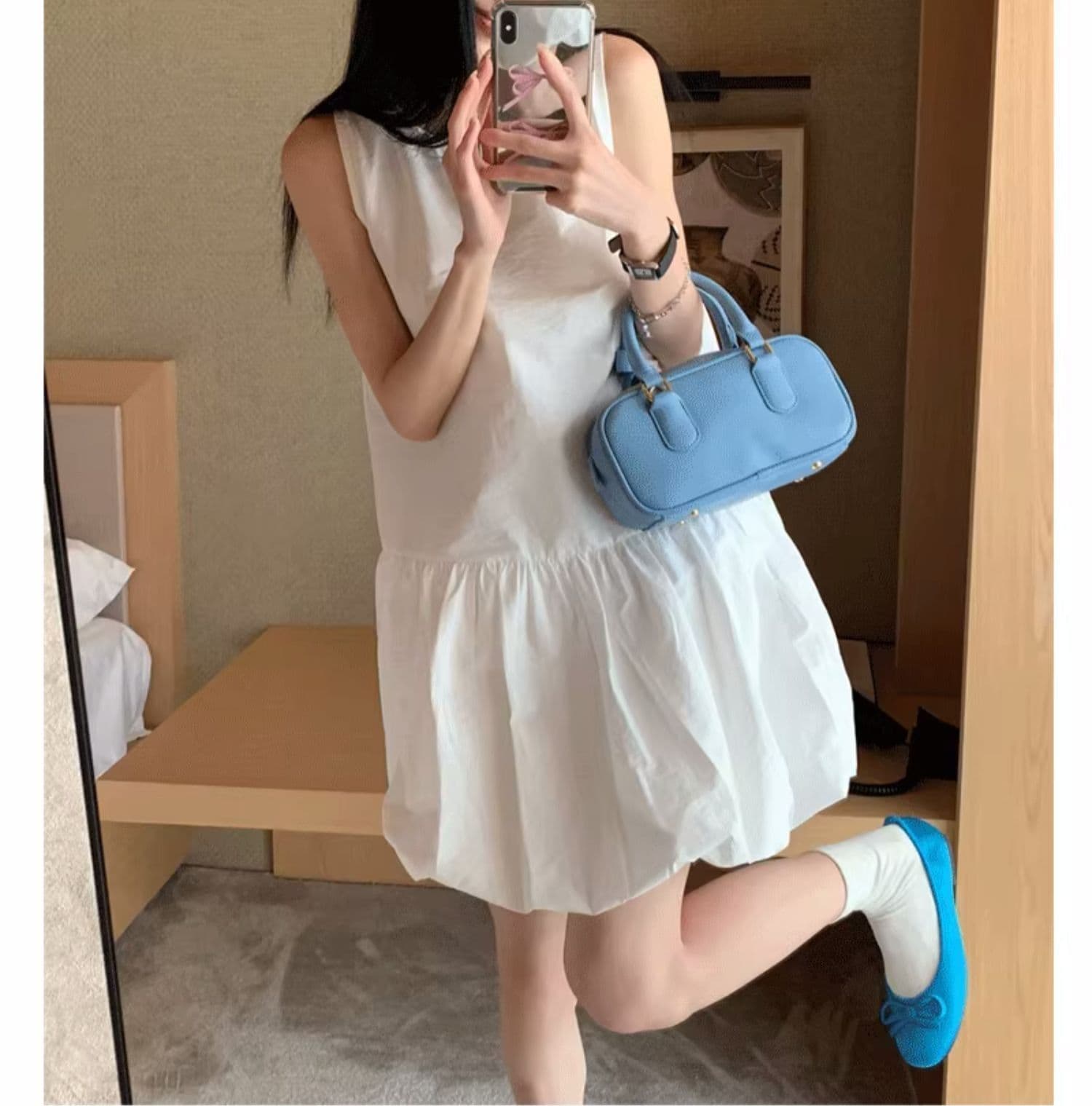 작은 대중 디자인 센스 프랑스식 화이트 여성 드레스 여름 2026 새로운 작은 키 민소매 조끼 꽃밭 미니 스커트 상세 이미지 13