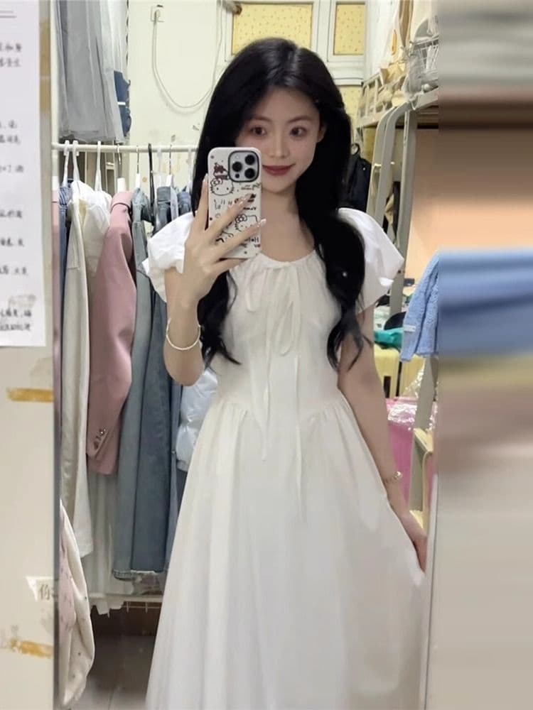 첫사랑 샤오 바이 치마 프랑스식 거품 소매 드레스 아이들 여름 2026 새로운 작은 키 고급 센스 길다 치마
