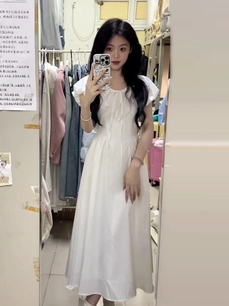 첫사랑 샤오 바이 치마 프랑스식 거품 소매 드레스 아이들 여름 2026 새로운 작은 키 고급 센스 길다 치마 이미지 3