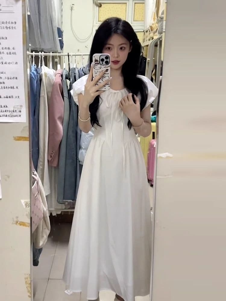 첫사랑 샤오 바이 치마 프랑스식 거품 소매 드레스 아이들 여름 2026 새로운 작은 키 고급 센스 길다 치마 이미지 4