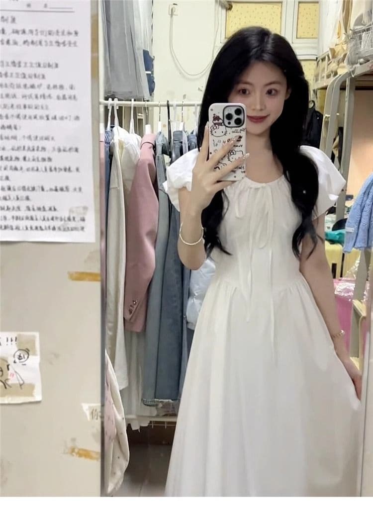 첫사랑 샤오 바이 치마 프랑스식 거품 소매 드레스 아이들 여름 2026 새로운 작은 키 고급 센스 길다 치마 상세 이미지 3