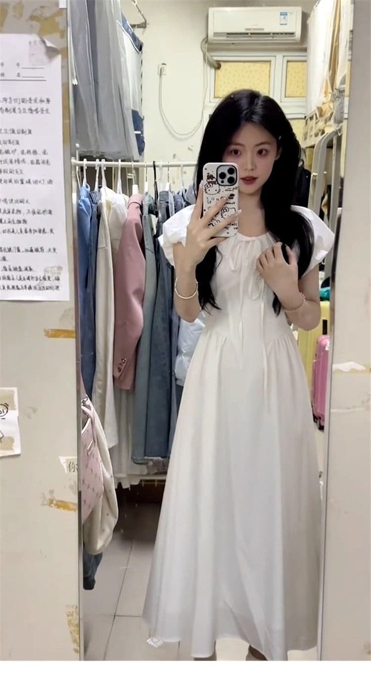 첫사랑 샤오 바이 치마 프랑스식 거품 소매 드레스 아이들 여름 2026 새로운 작은 키 고급 센스 길다 치마 상세 이미지 6