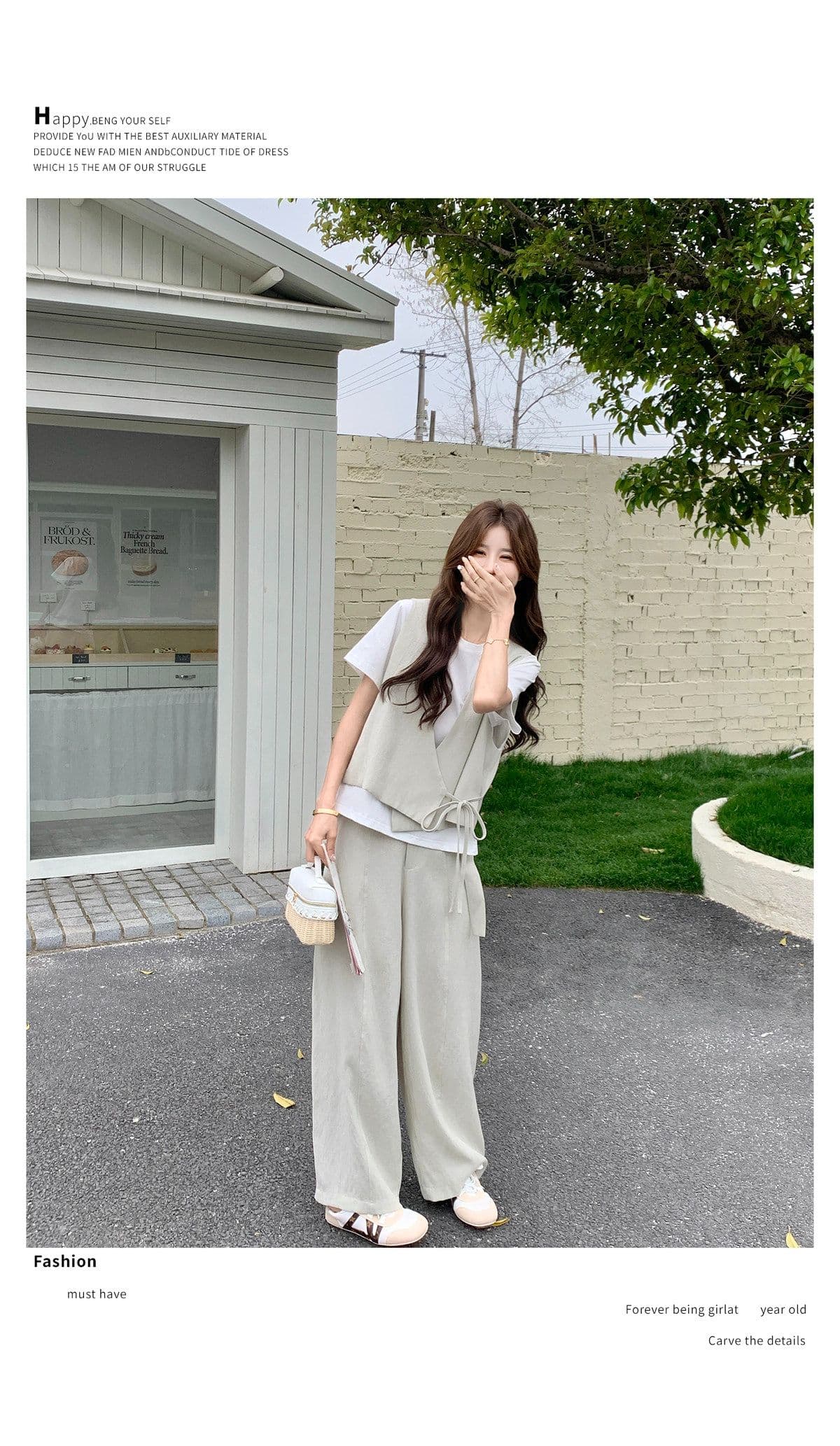 미니멀리즘 캐주얼 바람 베스트 와이드 레그 팬츠 두 조각 여성 세트 여름 새로운 패션 슬림해 보이는 품격 연령 감소 세트 상세 이미지 28