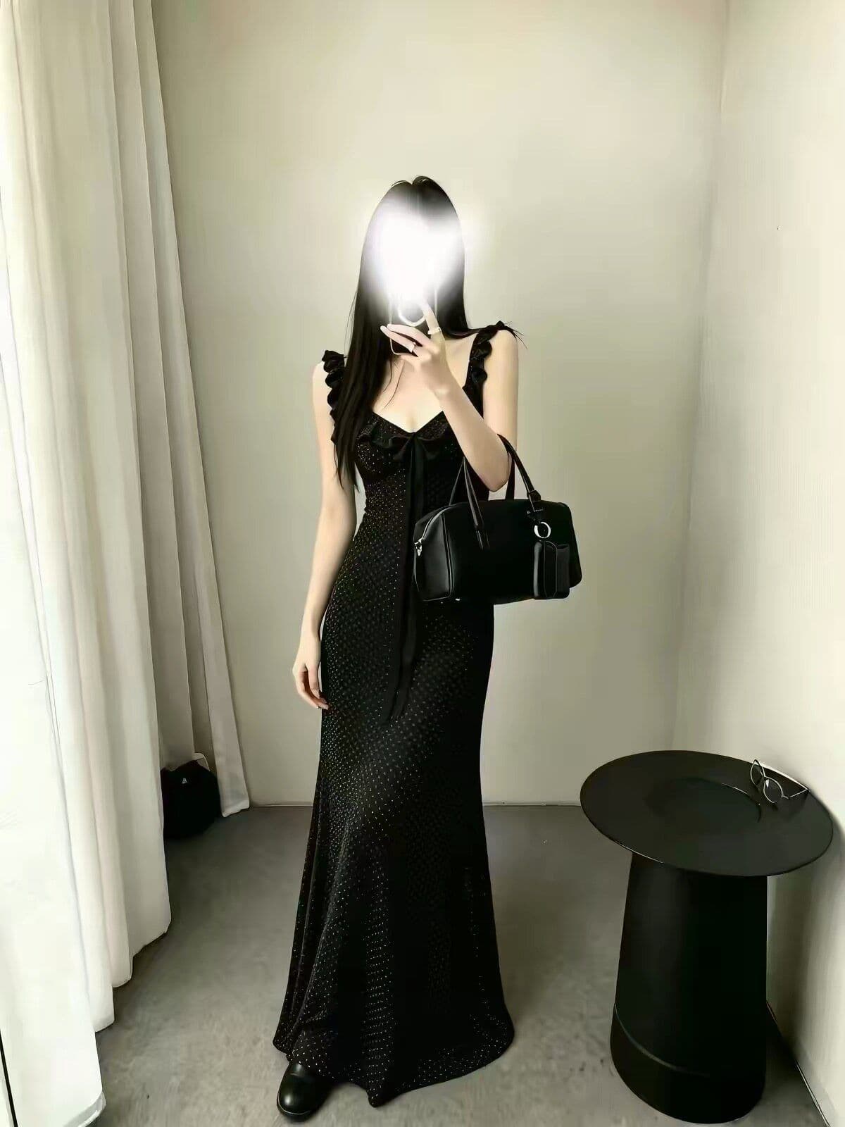 검정색 프랑스식 그는 벤 바람 도트 무늬 여성 드레스 여름 몸매 가꾸기 슬림해 보이는 프랑스식 휴가 바람 무릎 아래 해변가 롱 스커트 상세 이미지 2
