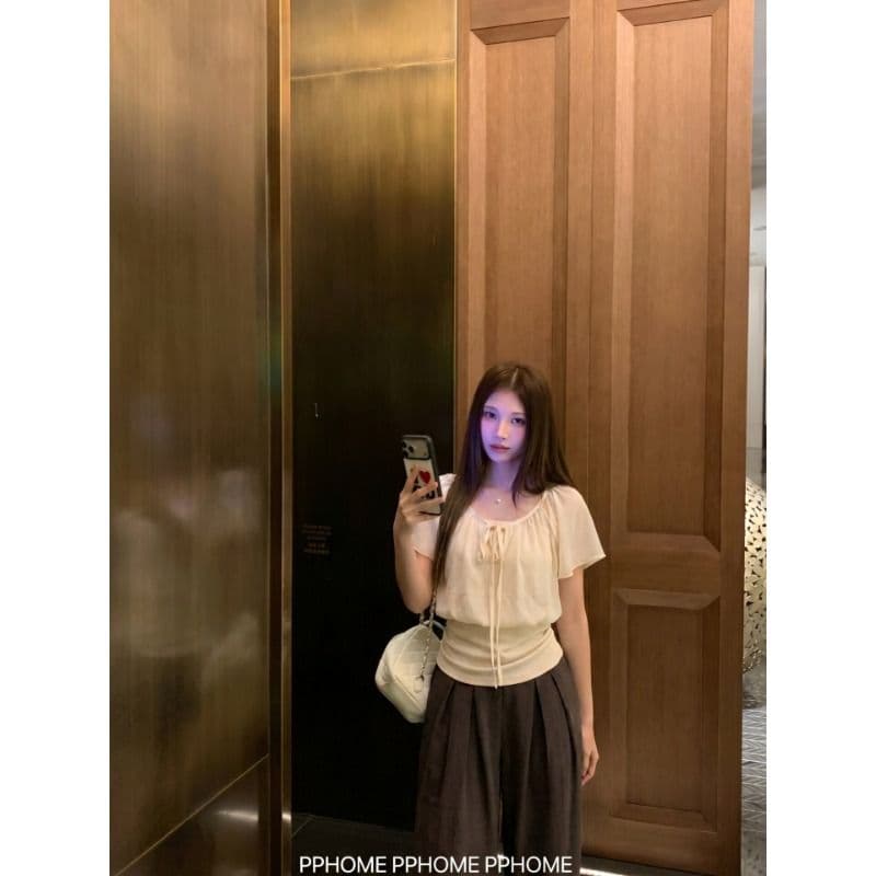 좋은 면 싸움 쉬폰 주름 페이크 레이어드 패치워크 레이스업 V넥 연꽃 잎 소매 여성 셔츠 여름 허리 수축 슬림해 보이는 맨위 이미지 3