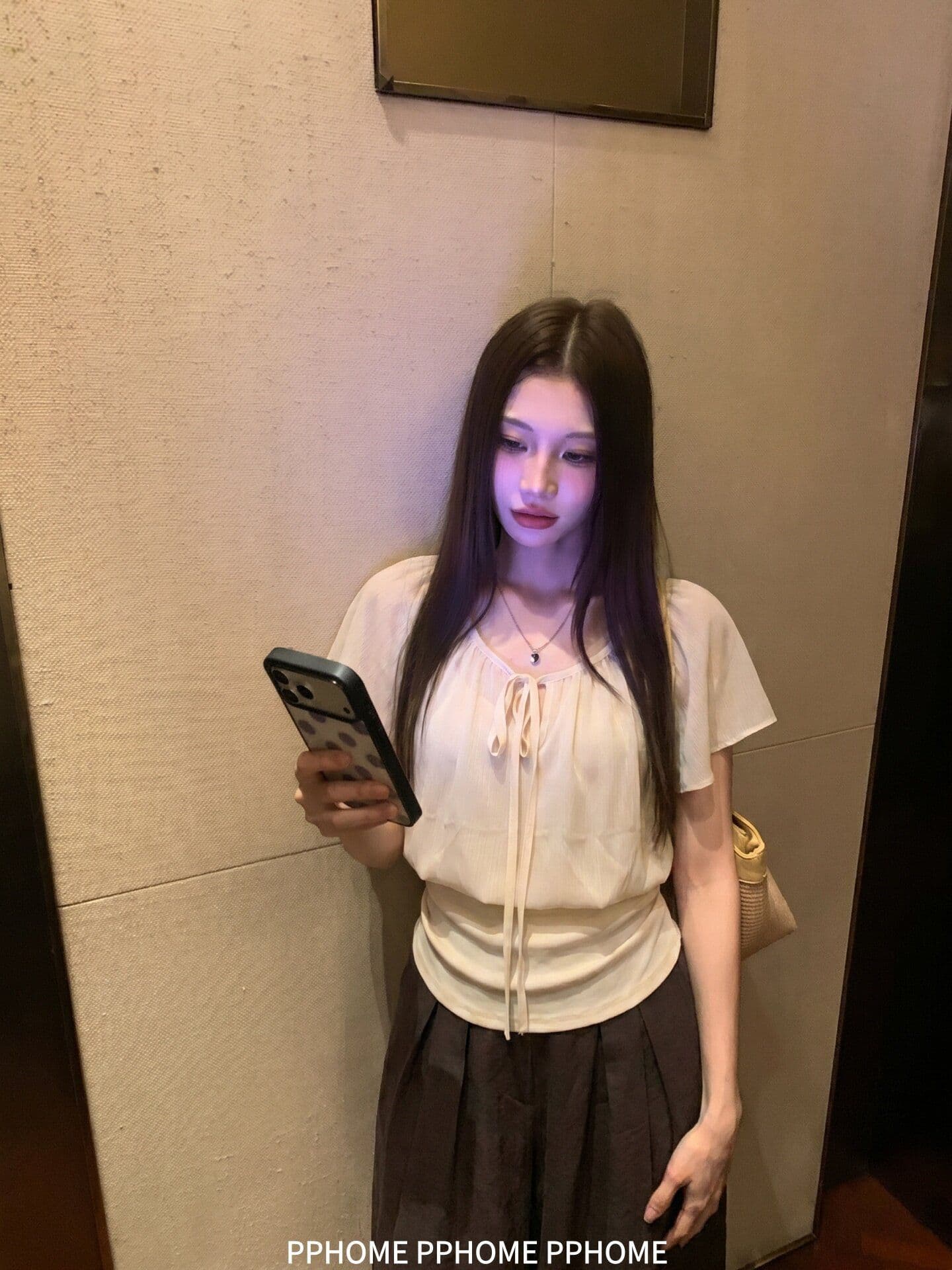 좋은 면 싸움 쉬폰 주름 페이크 레이어드 패치워크 레이스업 V넥 연꽃 잎 소매 여성 셔츠 여름 허리 수축 슬림해 보이는 맨위 상세 이미지 8