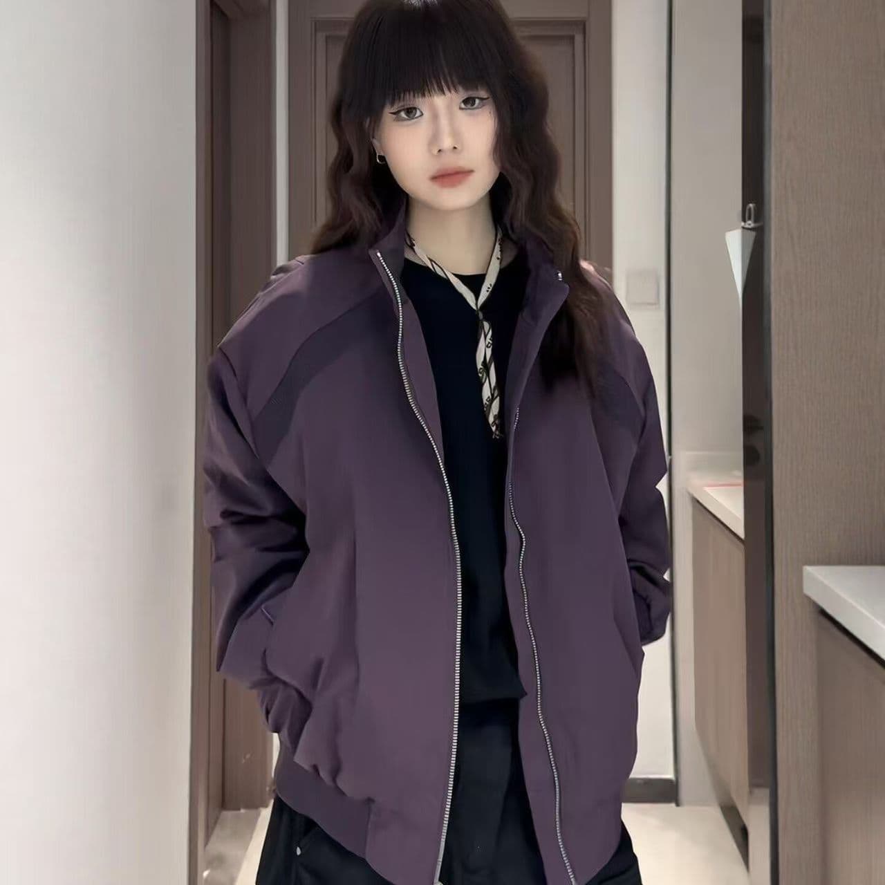 한 부서 빅 사이즈 루즈핏 스탠드 칼라 여성 코트 이른 봄 가을 새로운 캐주얼 절묘한 야구 유니폼 워크웨어 커플 재킷 이미지 4