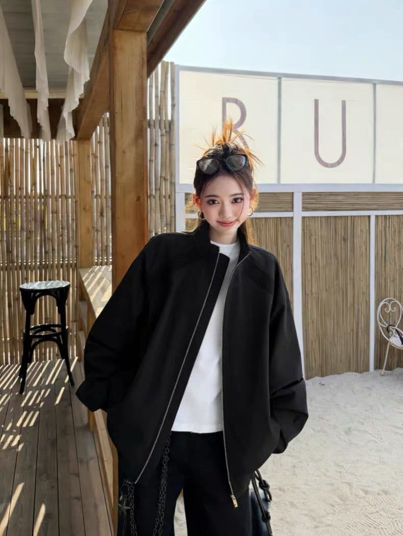 한 부서 빅 사이즈 루즈핏 스탠드 칼라 여성 코트 이른 봄 가을 새로운 캐주얼 절묘한 야구 유니폼 워크웨어 커플 재킷 상세 이미지 3