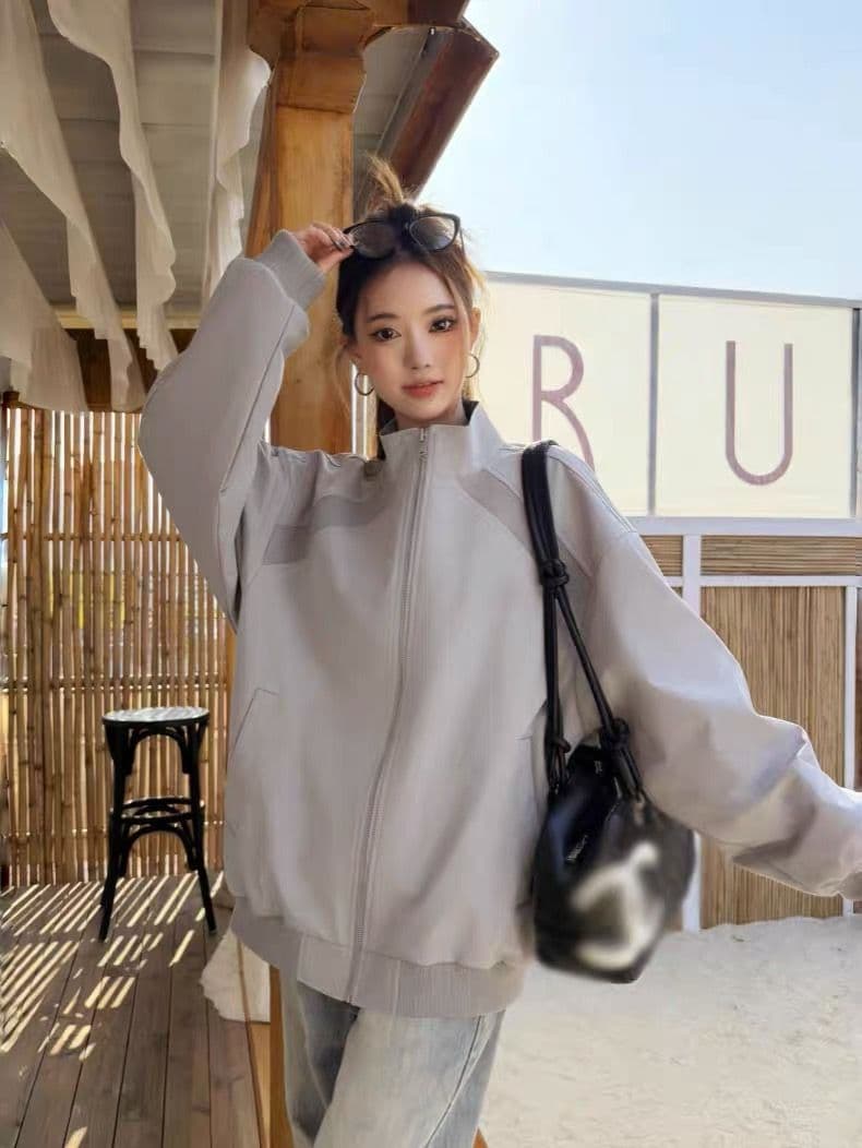 한 부서 빅 사이즈 루즈핏 스탠드 칼라 여성 코트 이른 봄 가을 새로운 캐주얼 절묘한 야구 유니폼 워크웨어 커플 재킷 상세 이미지 4