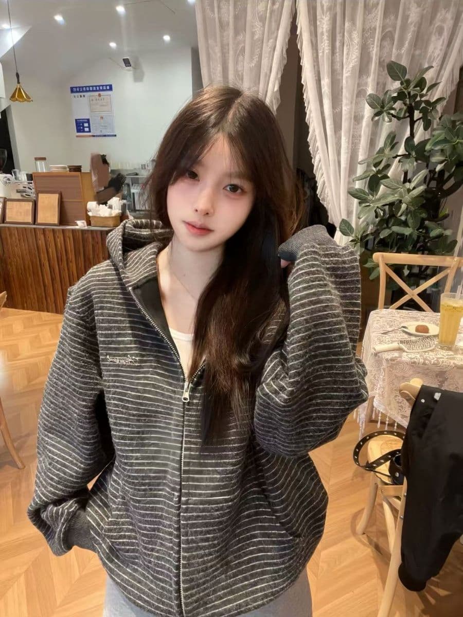 원본 솜씨 원본 원단 자수 소매 구멍 압력 라인 순수한 Mianhua 면 복합 패션 털털 재킷 상세 이미지 2