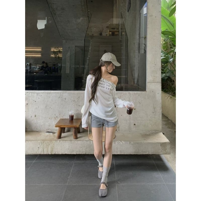 라이 경기 서울 눈꽃 면 자외선 차단 블라우스 여성 여름 긴팔 티셔츠 핫걸 화이트 오프숄더 비스듬한 어깨 의류 이미지 4