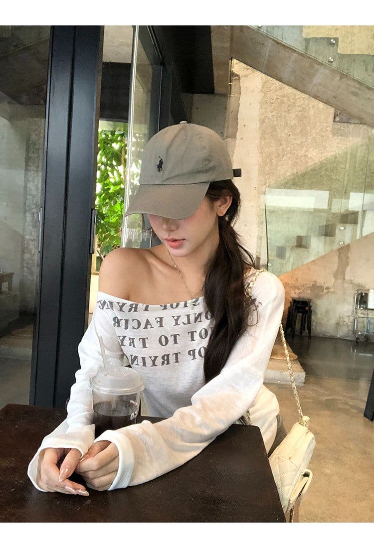 라이 경기 서울 눈꽃 면 자외선 차단 블라우스 여성 여름 긴팔 티셔츠 핫걸 화이트 오프숄더 비스듬한 어깨 의류 상세 이미지 5