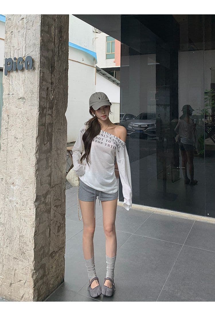 라이 경기 서울 눈꽃 면 자외선 차단 블라우스 여성 여름 긴팔 티셔츠 핫걸 화이트 오프숄더 비스듬한 어깨 의류 상세 이미지 6