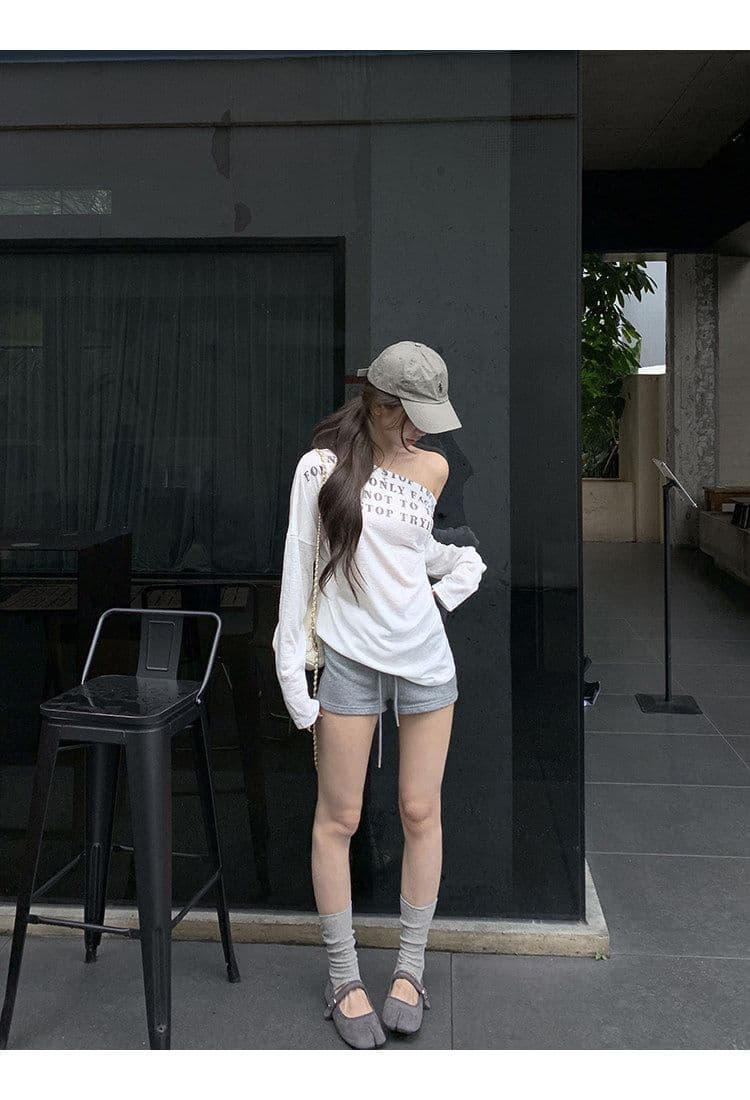 라이 경기 서울 눈꽃 면 자외선 차단 블라우스 여성 여름 긴팔 티셔츠 핫걸 화이트 오프숄더 비스듬한 어깨 의류 상세 이미지 12