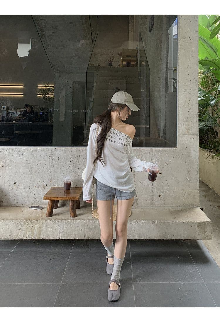 라이 경기 서울 눈꽃 면 자외선 차단 블라우스 여성 여름 긴팔 티셔츠 핫걸 화이트 오프숄더 비스듬한 어깨 의류 상세 이미지 13