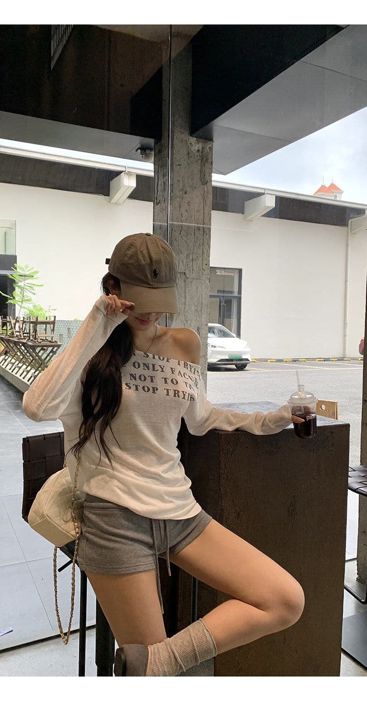 라이 경기 서울 눈꽃 면 자외선 차단 블라우스 여성 여름 긴팔 티셔츠 핫걸 화이트 오프숄더 비스듬한 어깨 의류 상세 이미지 15