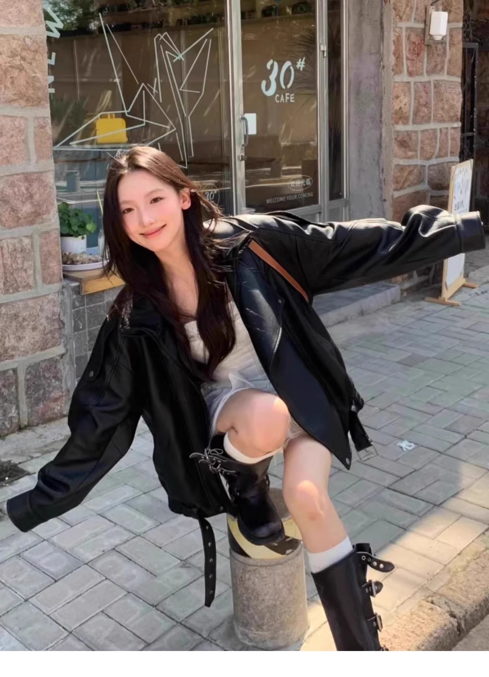 유럽 상품 레트로 고급 센스 가죽 재킷 여성 코트 2026 년 이른 가을 새로운 디자인 센스 pu 재킷 오토바이 서비스 맨위 상세 이미지 4