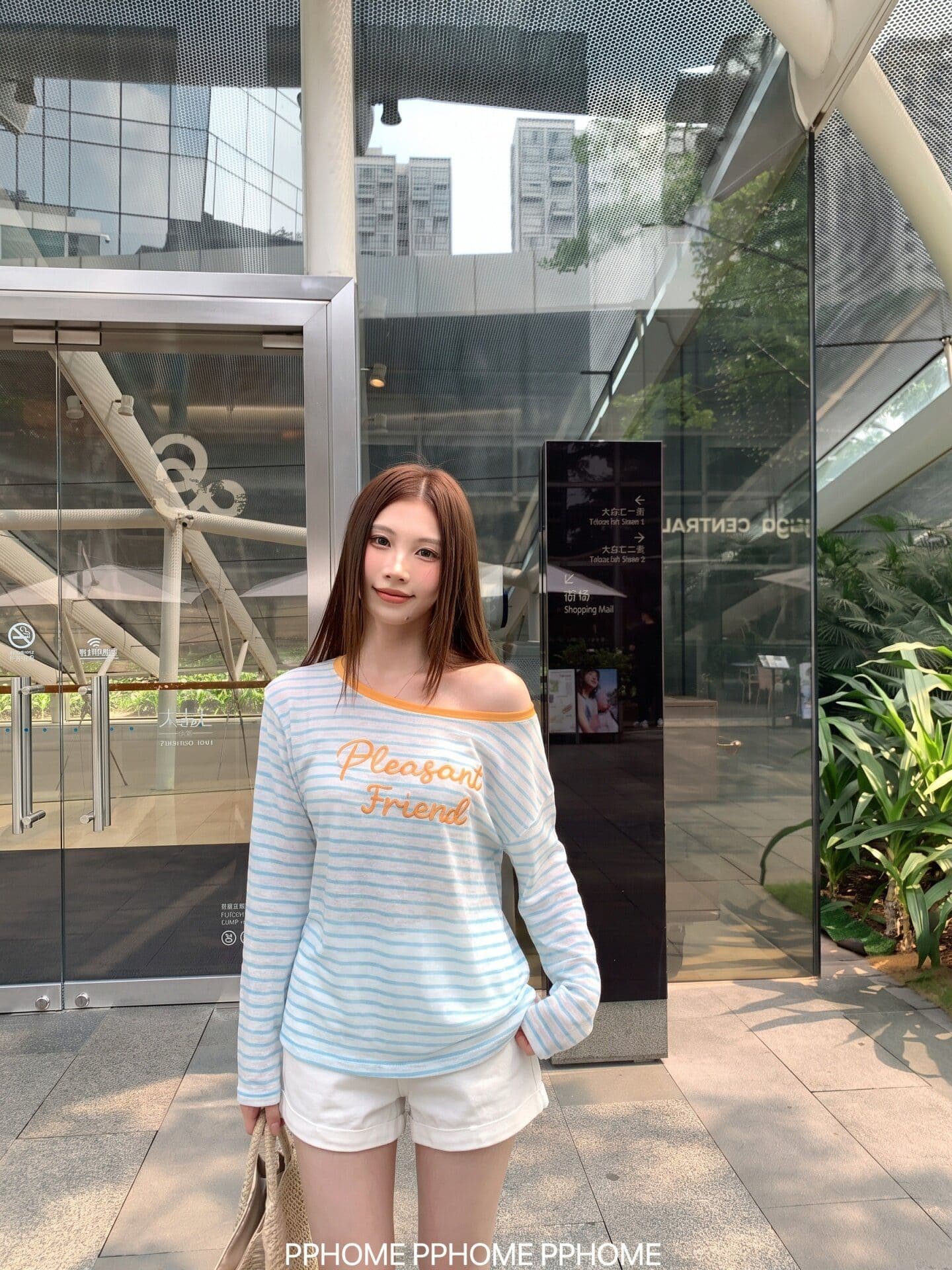 주간 실크 눈꽃 느긋한 수식 한 부서 스트라이프 자수 알파벳 긴팔 티셔츠 여성 가을 다용도 슬림해 보이는 맨위 상세 이미지 6