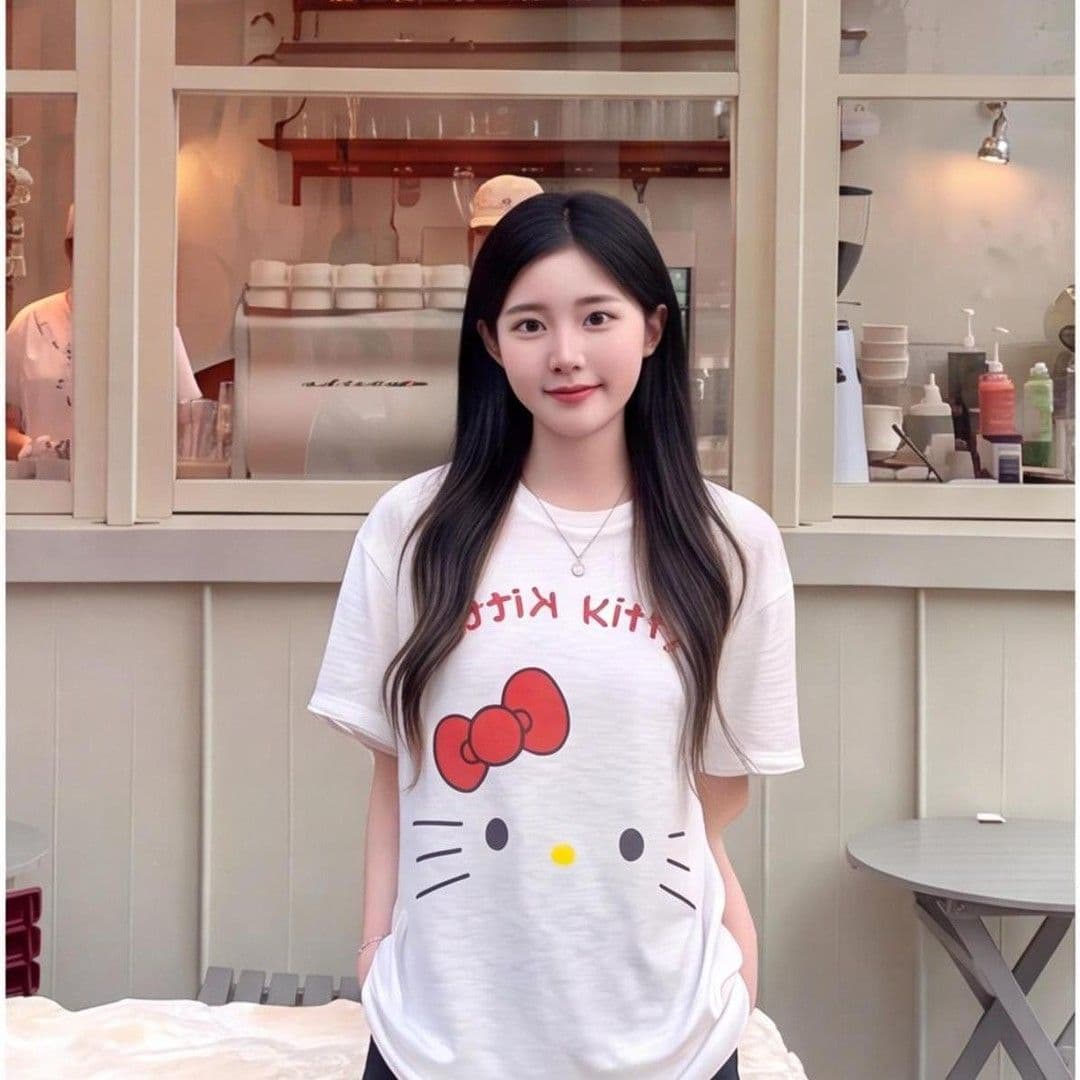 대나무 마디 면 한국 스타일 귀여운 만화 프린트 맨위 티셔츠 캐주얼 26 여름 새로운 반팔 루즈핏 슬림해 보이는 티셔츠 상세 이미지 2