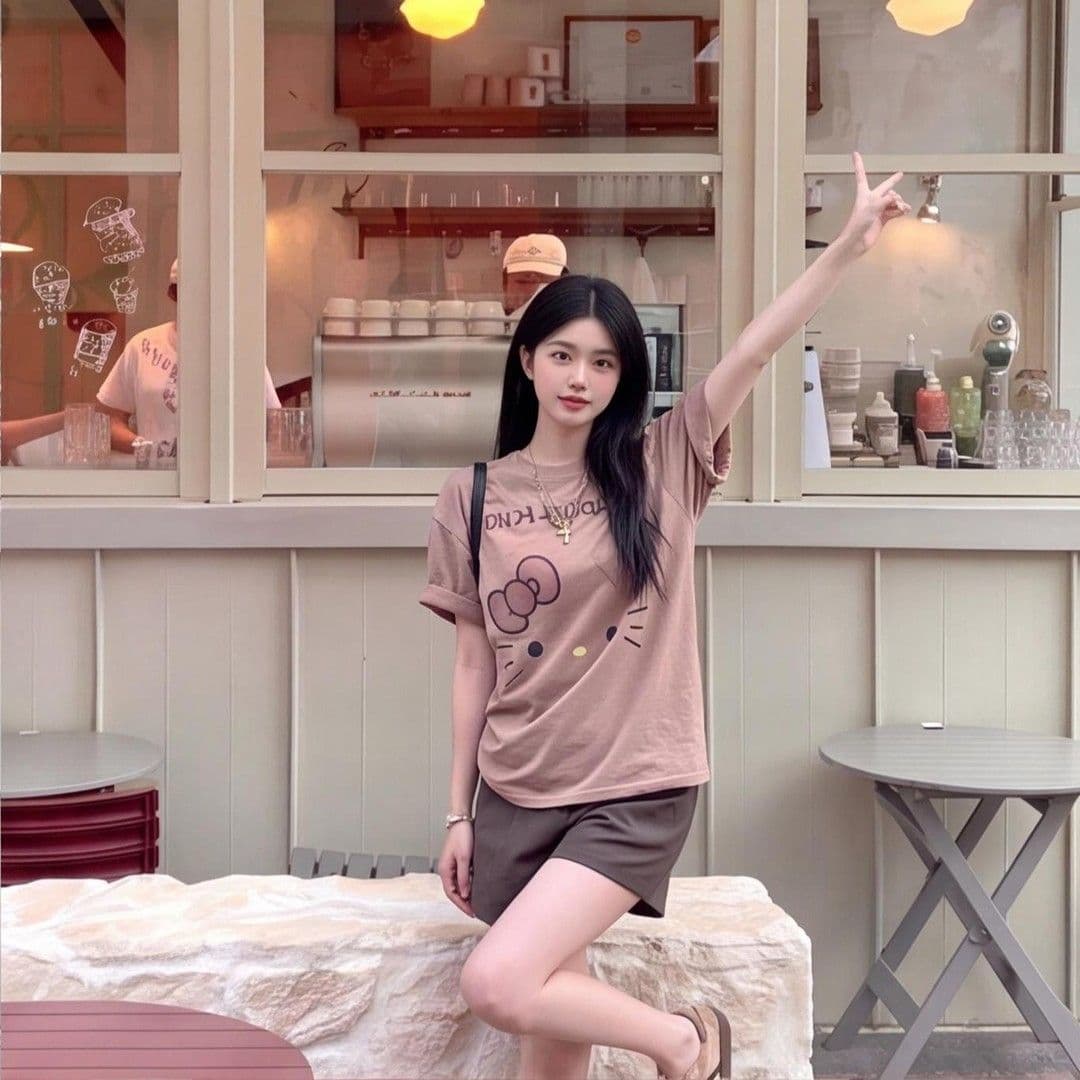 대나무 마디 면 한국 스타일 귀여운 만화 프린트 맨위 티셔츠 캐주얼 26 여름 새로운 반팔 루즈핏 슬림해 보이는 티셔츠 상세 이미지 4