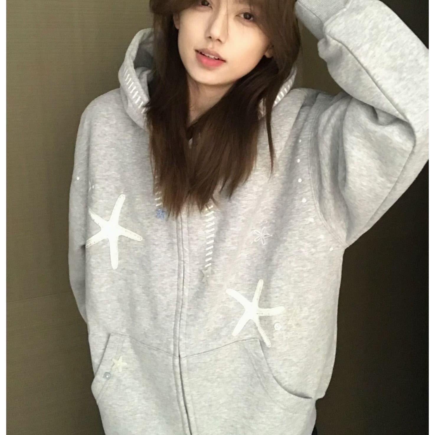 얇은 스타일 이후 패키지 칼라 순수한 Mianhua 면 복합 후드티 여성 이미지 5