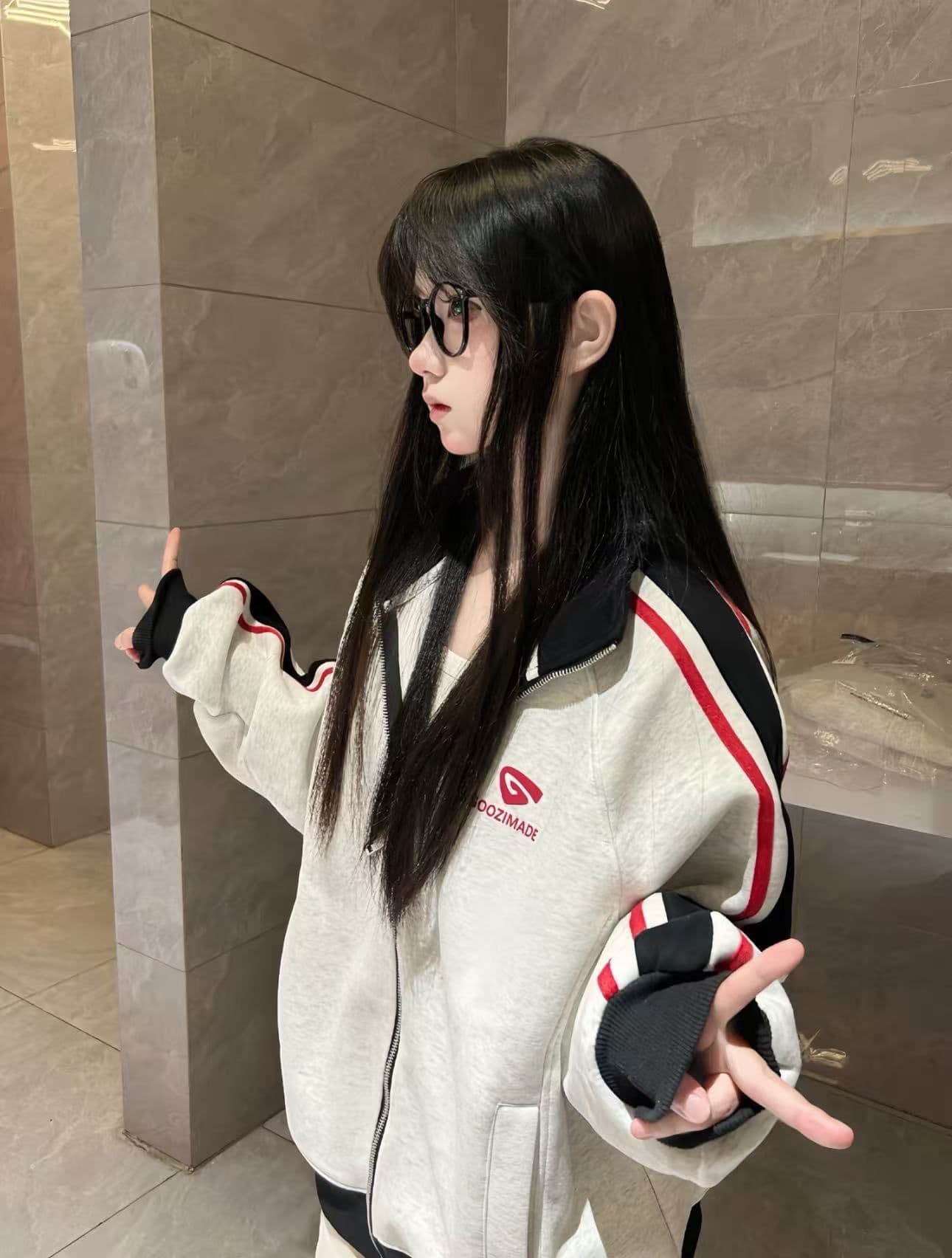 좋은 품질 솜씨 원본 압력 라인 순수한 Mianhua 면 복합 스탠드 칼라 오픈 가디건 후드티 이미지 3