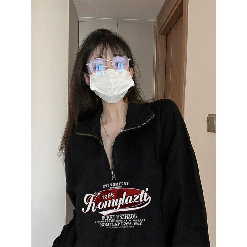 모방 면 대 물고기 규모 250그램 봄 가을 긍정적 인 어깨 하프 지퍼 POLO 칼라 티셔츠 얇은 스타일 루즈핏 에디션 풀오버 맨위 상세 이미지 3