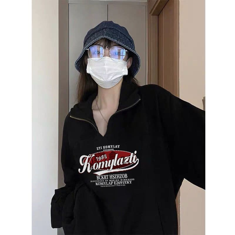 모방 면 대 물고기 규모 250그램 봄 가을 긍정적 인 어깨 하프 지퍼 POLO 칼라 티셔츠 얇은 스타일 루즈핏 에디션 풀오버 맨위 상세 이미지 5